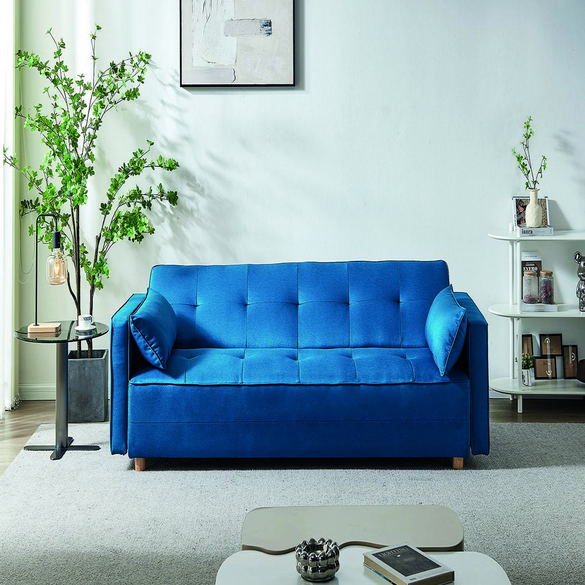 Voir la diapositive 2 : CONCEPT USINE Canapé scandinave convertible 3 places en tissu bleu canard copenhague