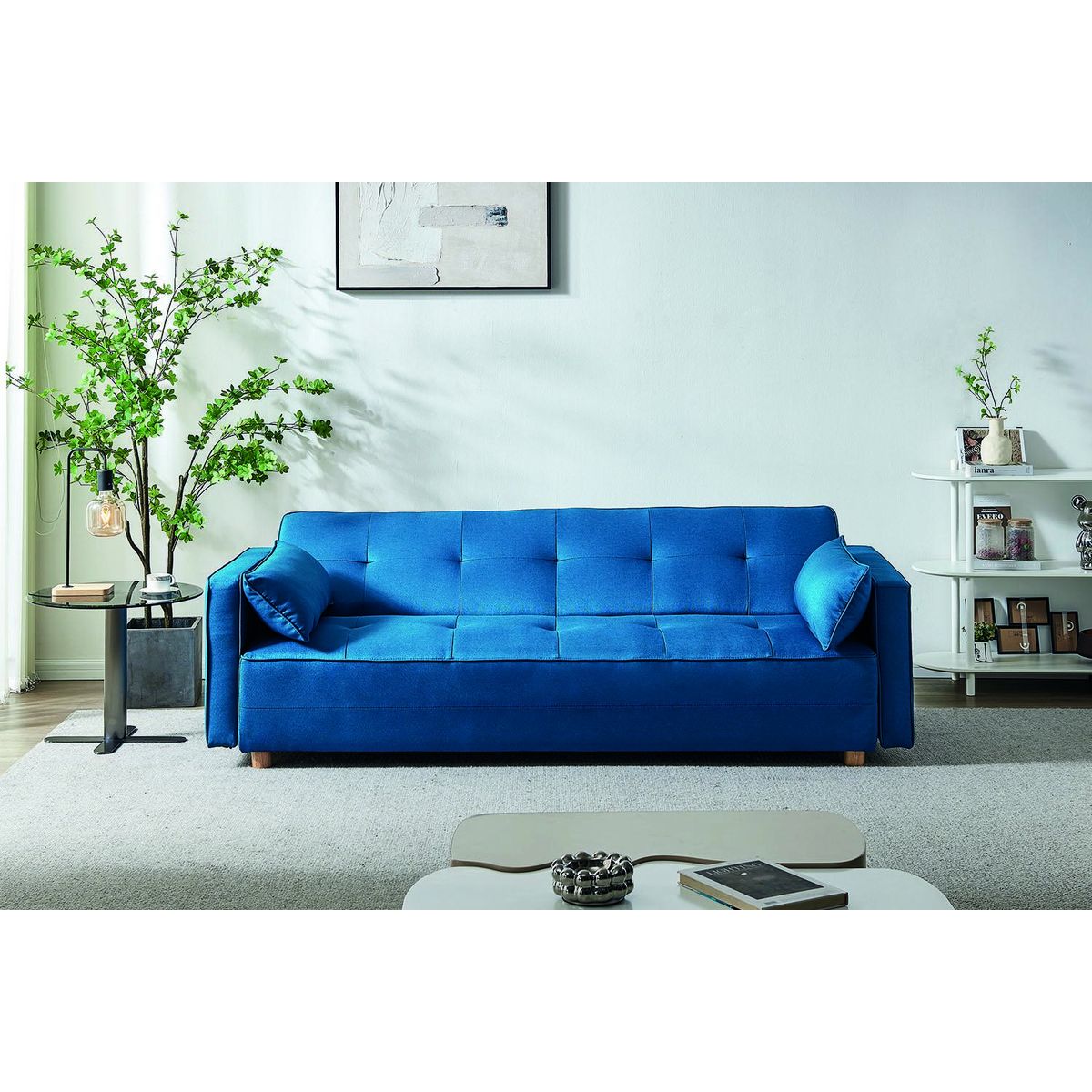 CONCEPT USINE Canapé scandinave convertible 3 places en tissu bleu canard COPENHAGUE