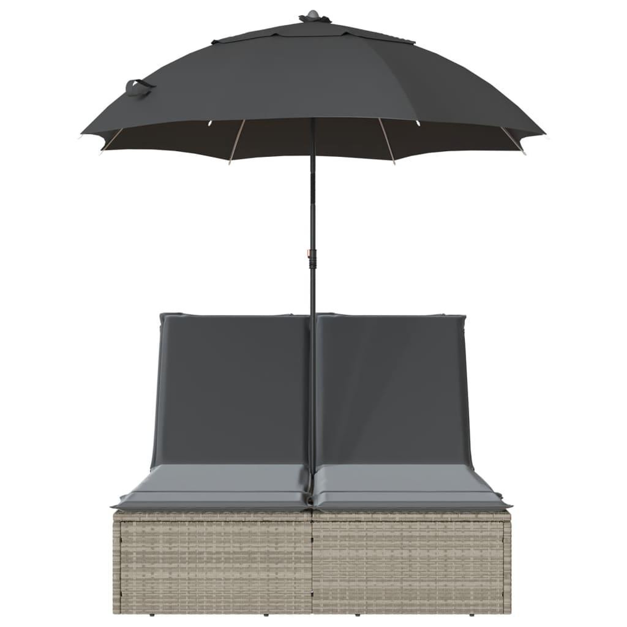 Voir la diapositive 4 : VIDAXL Chaise longue double avec coussins et parasol gris clair rotin