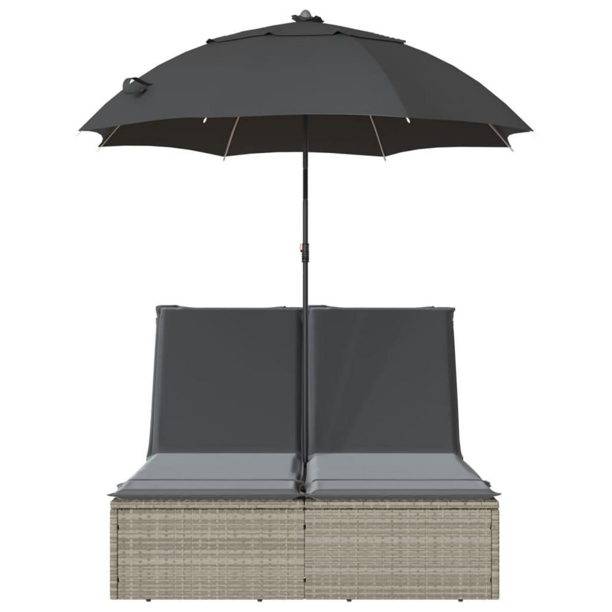 VIDAXL Chaise longue double avec coussins et parasol gris clair rotin