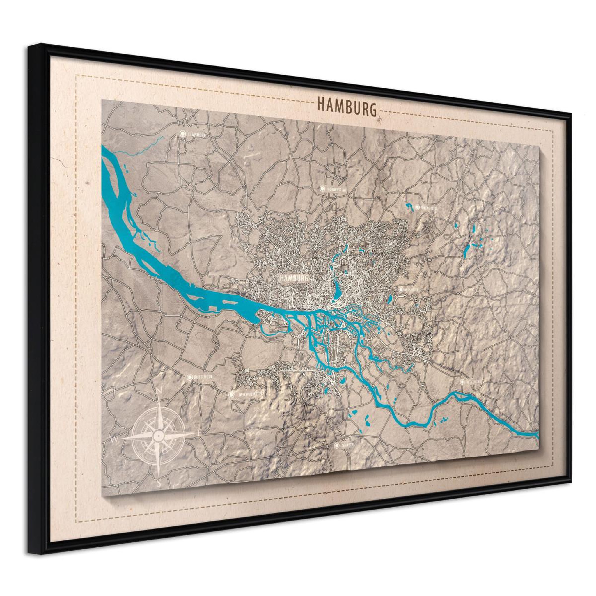 Paris Prix Affiche Murale Encadrée  Raised Relief Map Hamburg