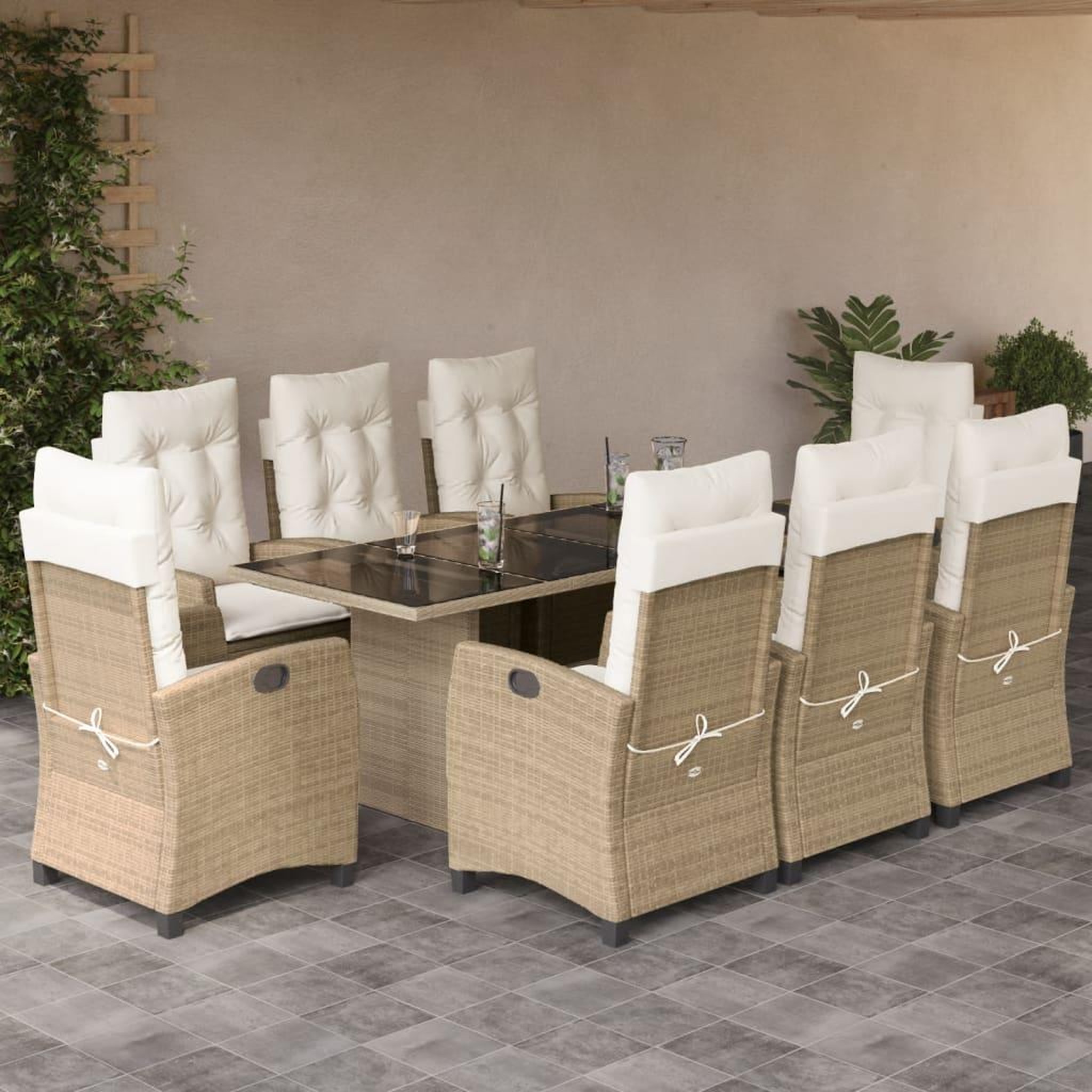 VIDAXL Ensemble a manger de jardin et coussins 9 pcs beige Poly rotin
