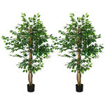 HOMCOM Lot de 2 plantes artificielles arbres ficus H.1,50 m tronc branches liane lichen feuilles grand réalisme pot inclus