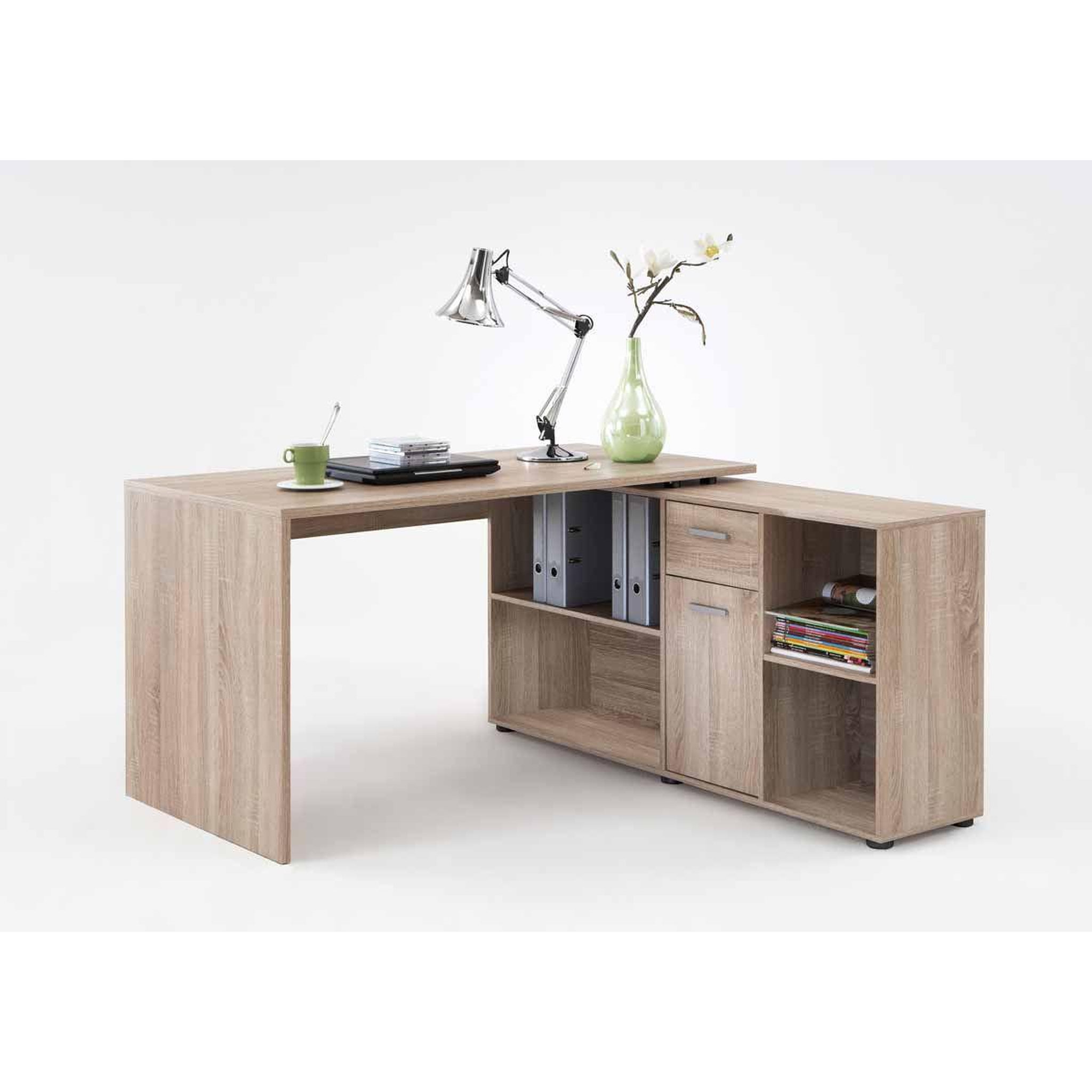 Voir la diapositive 4 : Paris Prix Bureau d'angle réversible  oxela  135cm chêne clair