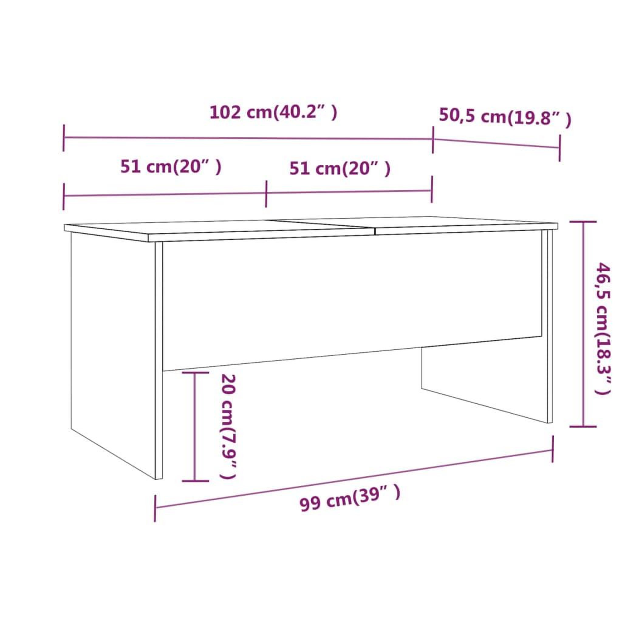 Voir la diapositive 6 : VIDAXL Table basse chene sonoma 102x50,5x46,5 cm bois d'ingenierie