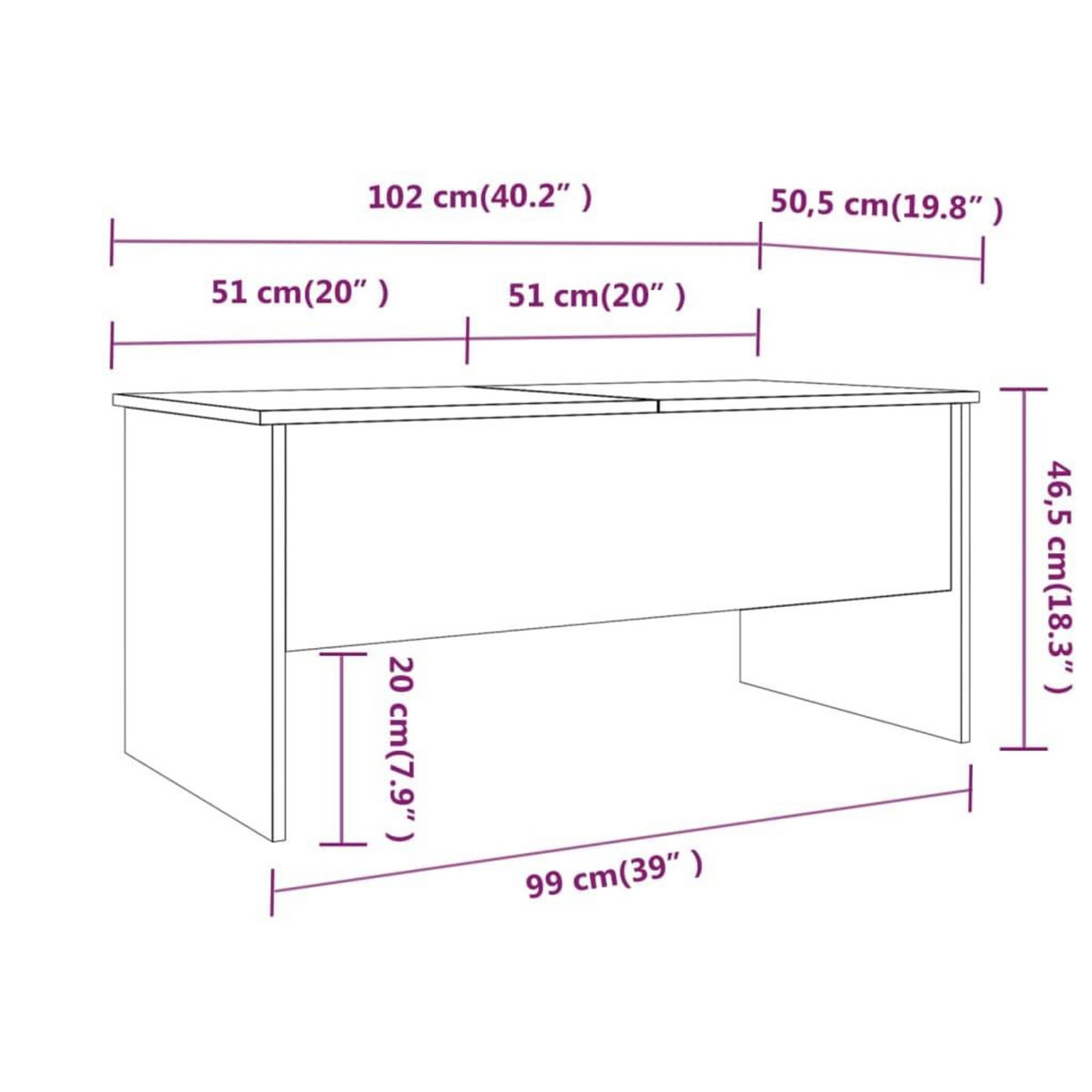 VIDAXL Table basse chene sonoma 102x50,5x46,5 cm bois d'ingenierie