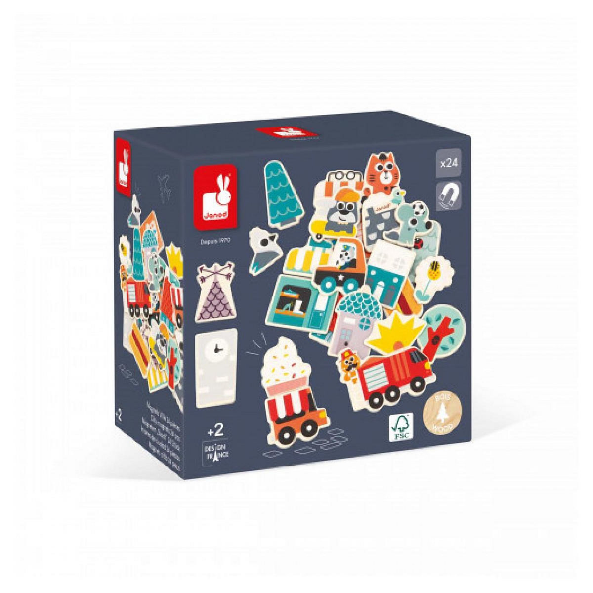 Juratoys-Janod Set de 24 Magnets en Bois Ville Janod pour Enfants