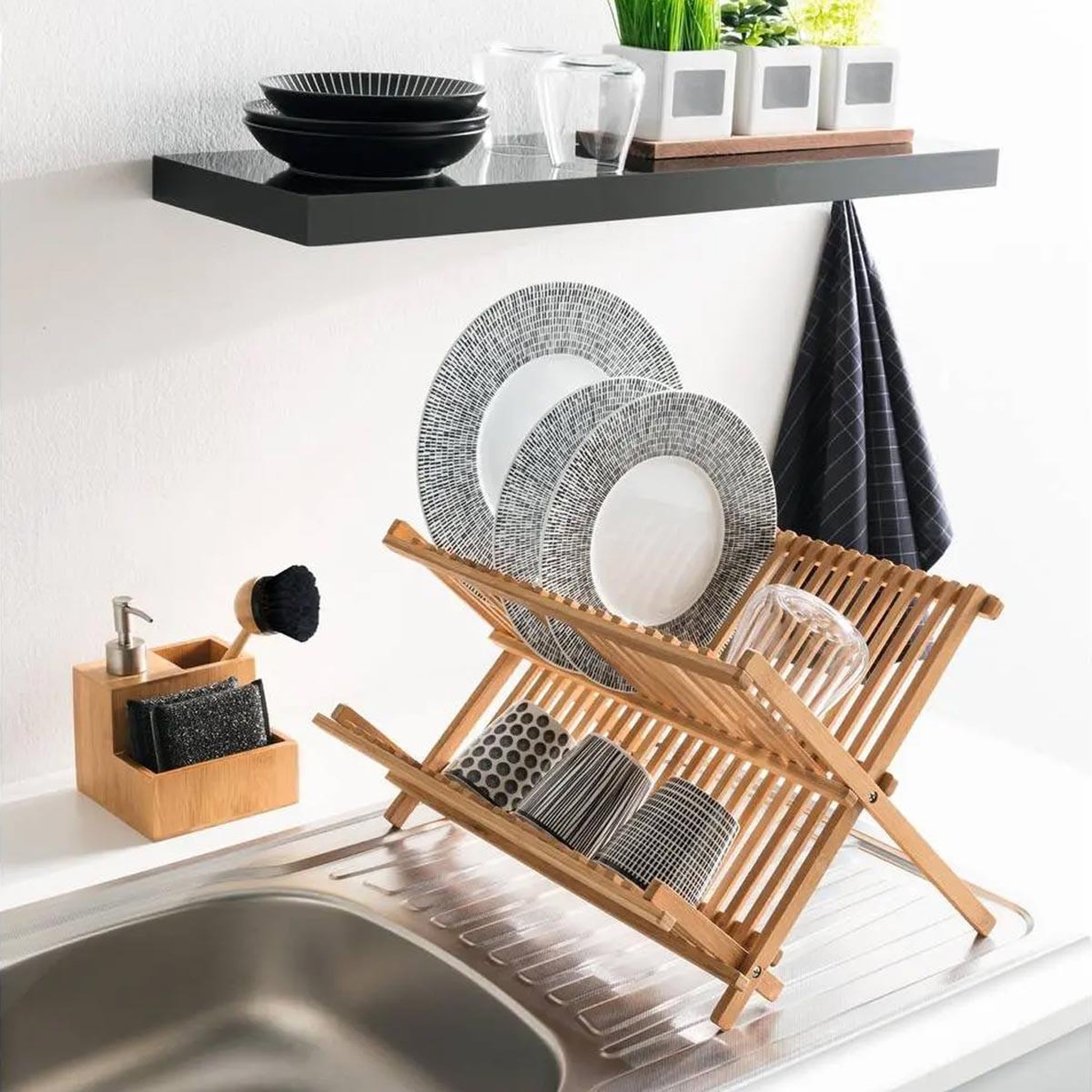 Voir la diapositive 4 : FIVE Égouttoir à vaisselle bambou  latte  42cm naturel