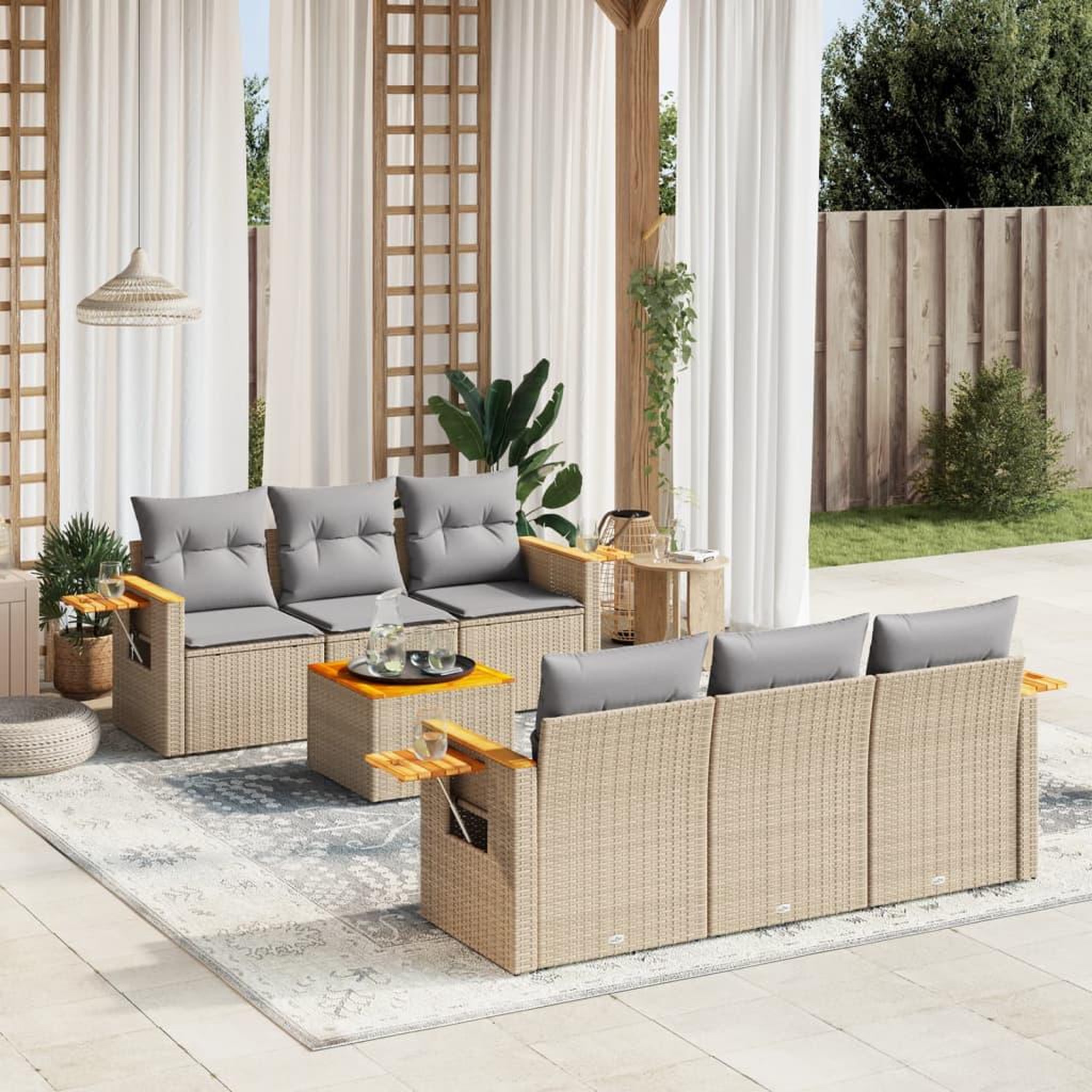 VIDAXL Salon de jardin avec coussins 7 pcs beige resine tressee