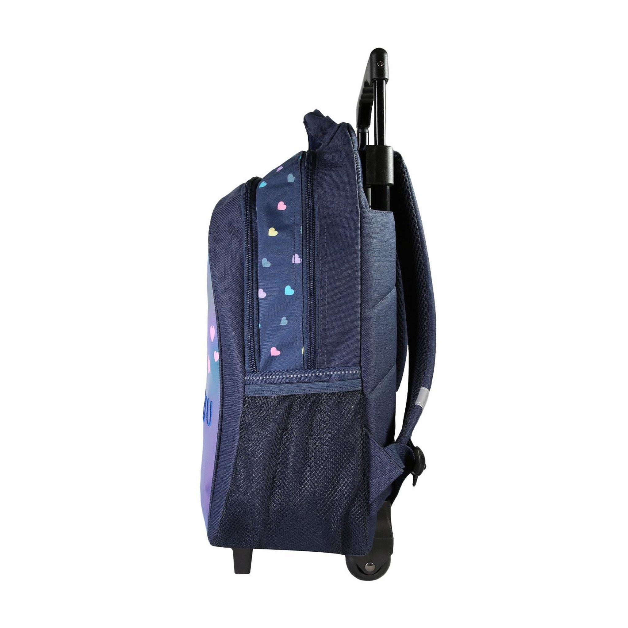 Voir la diapositive 3 : Bagtrotter Lili Lou - Sac à dos à roulettes bleu marine  2 compartiments - Bagtrotter