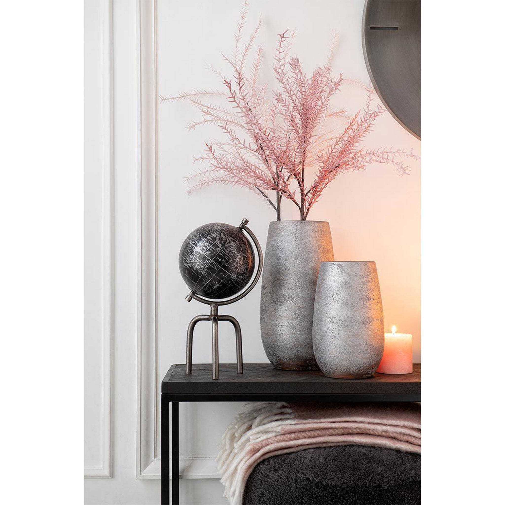 Voir la diapositive 2 : J-LINE Vase déco  irrégulier rugueux  31cm argent