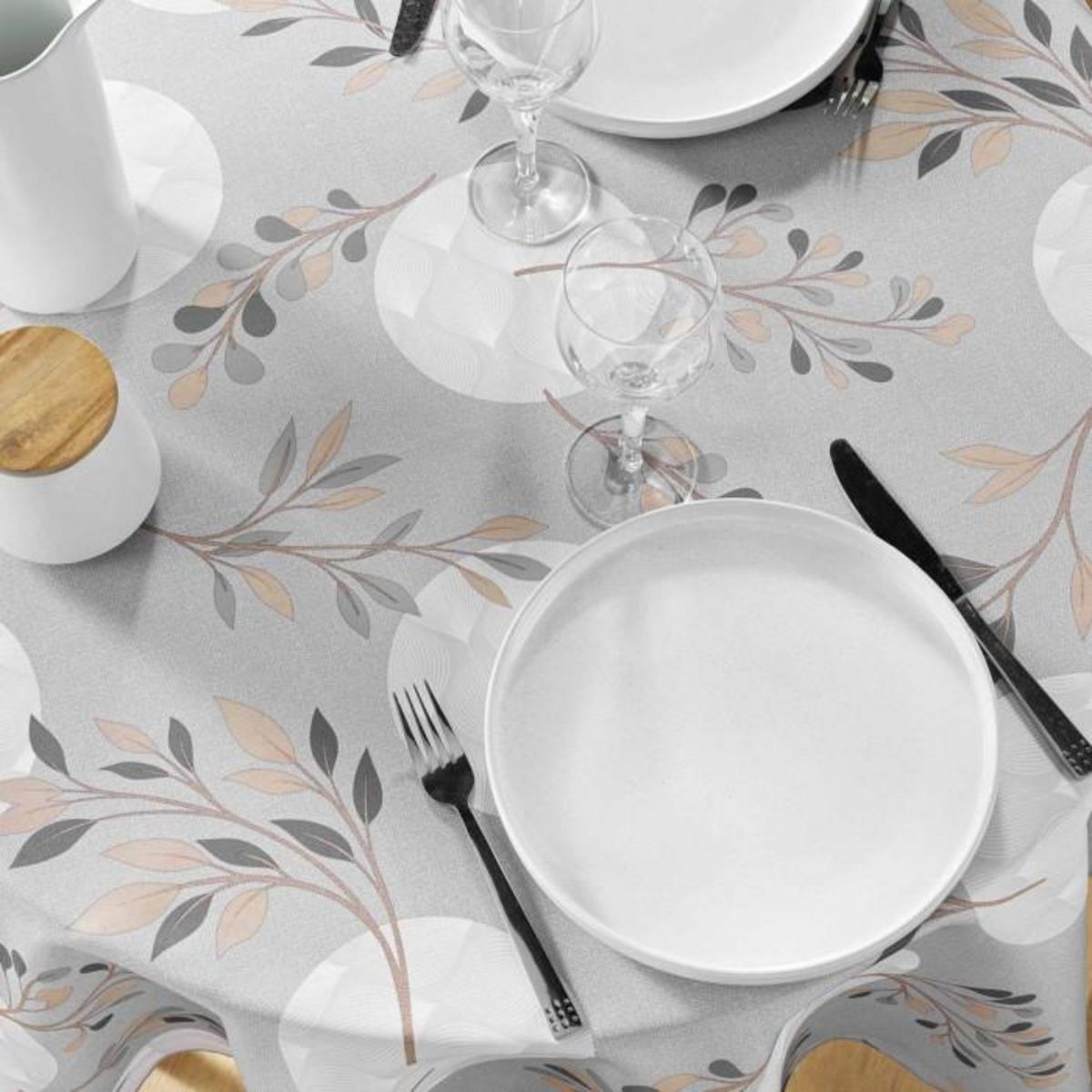 Paris Prix Nappe Ronde Antitache Imprimé  Manola  180cm Gris