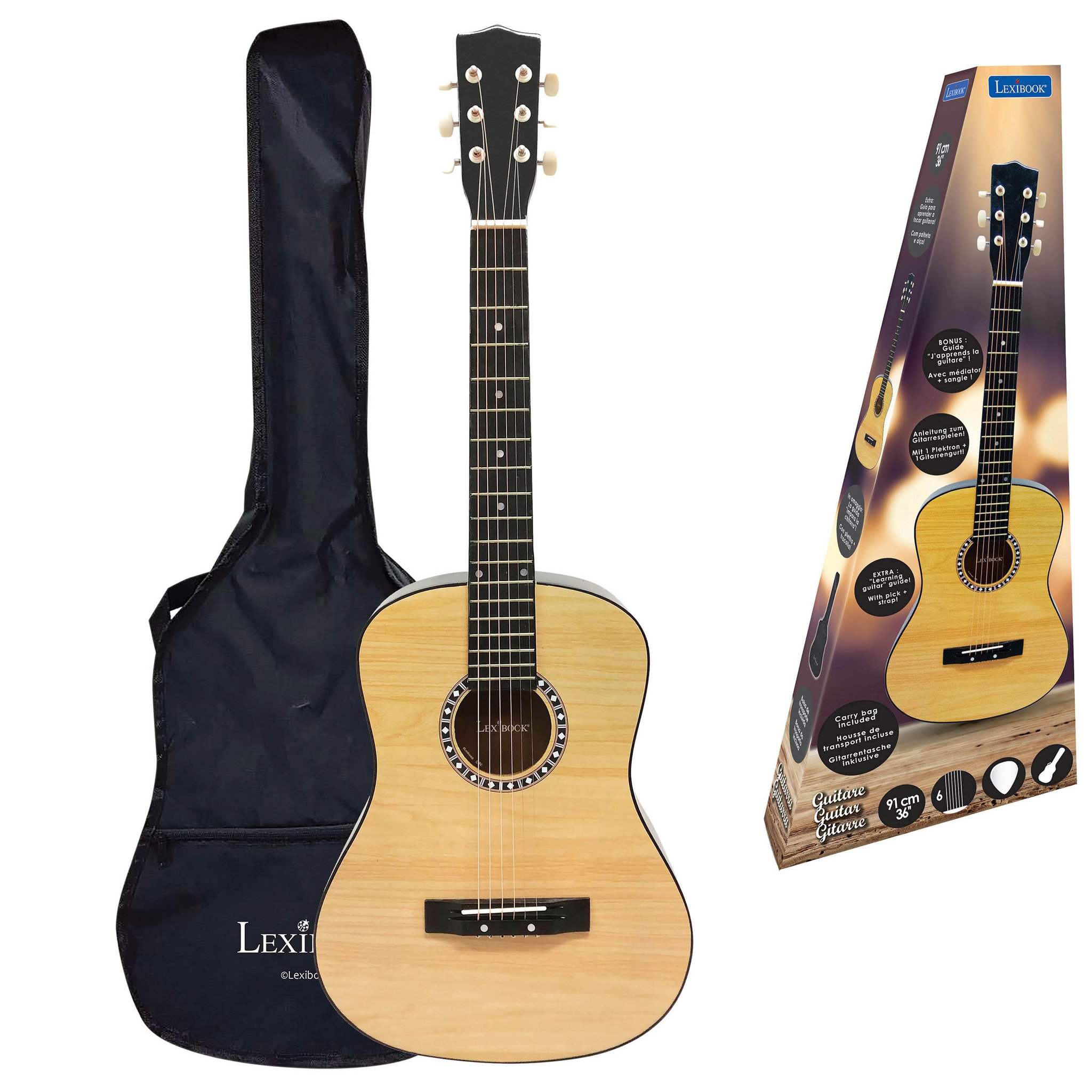 Voir la diapositive 2 : Lexibook Guitare Acoustique en bois avec housse de transport