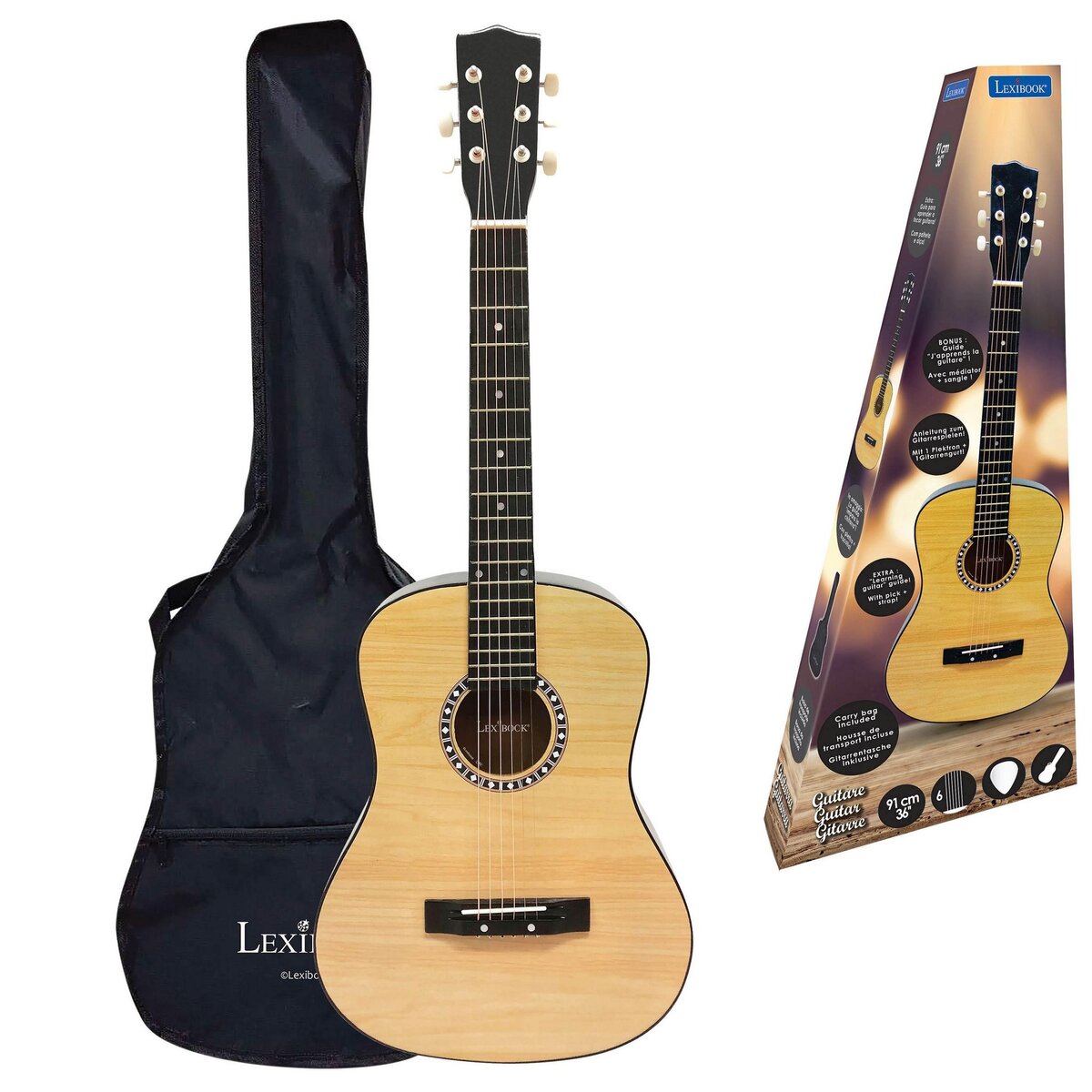 Lexibook Guitare Acoustique en bois avec housse de transport