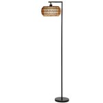 HOMCOM Lampadaire sur pied style bohème H.170cm métal noir abat-jour cloche tissu tressé