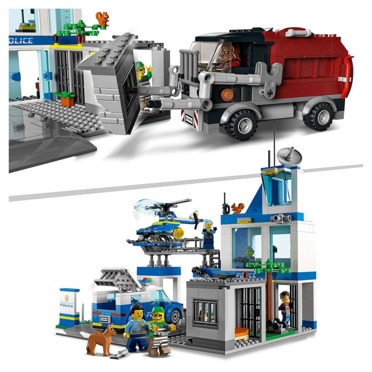 LEGO City 60316 Le Commissariat de Police, Set avec Jouets Camion de Poubelle et Hélicoptère