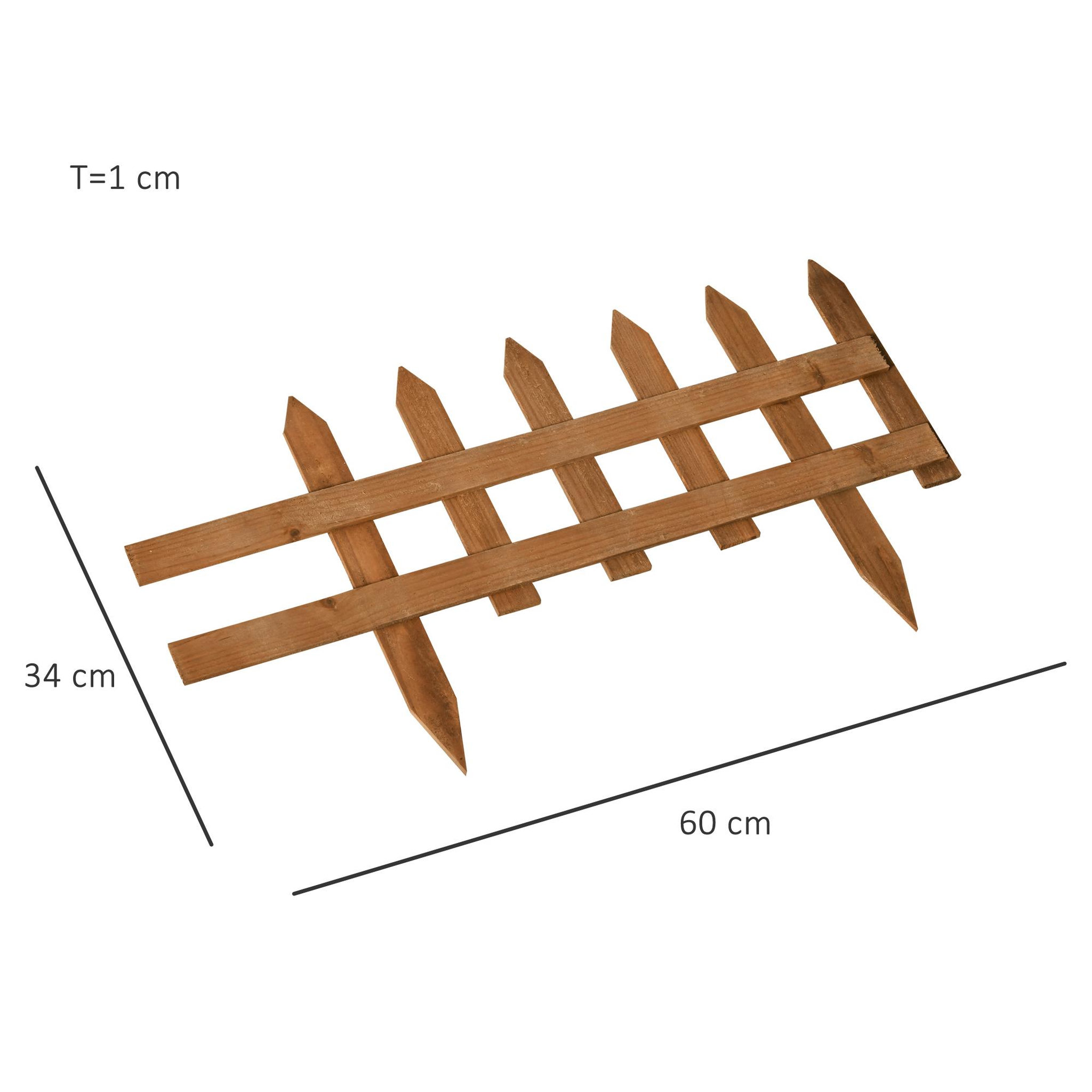 Voir la diapositive 3 : OUTSUNNY Bordures à planter 12 pcs - bordures de pelouse - barrières de jardin en bois de sapin pré-huilé - bordure dim. 60L x 34H cm
