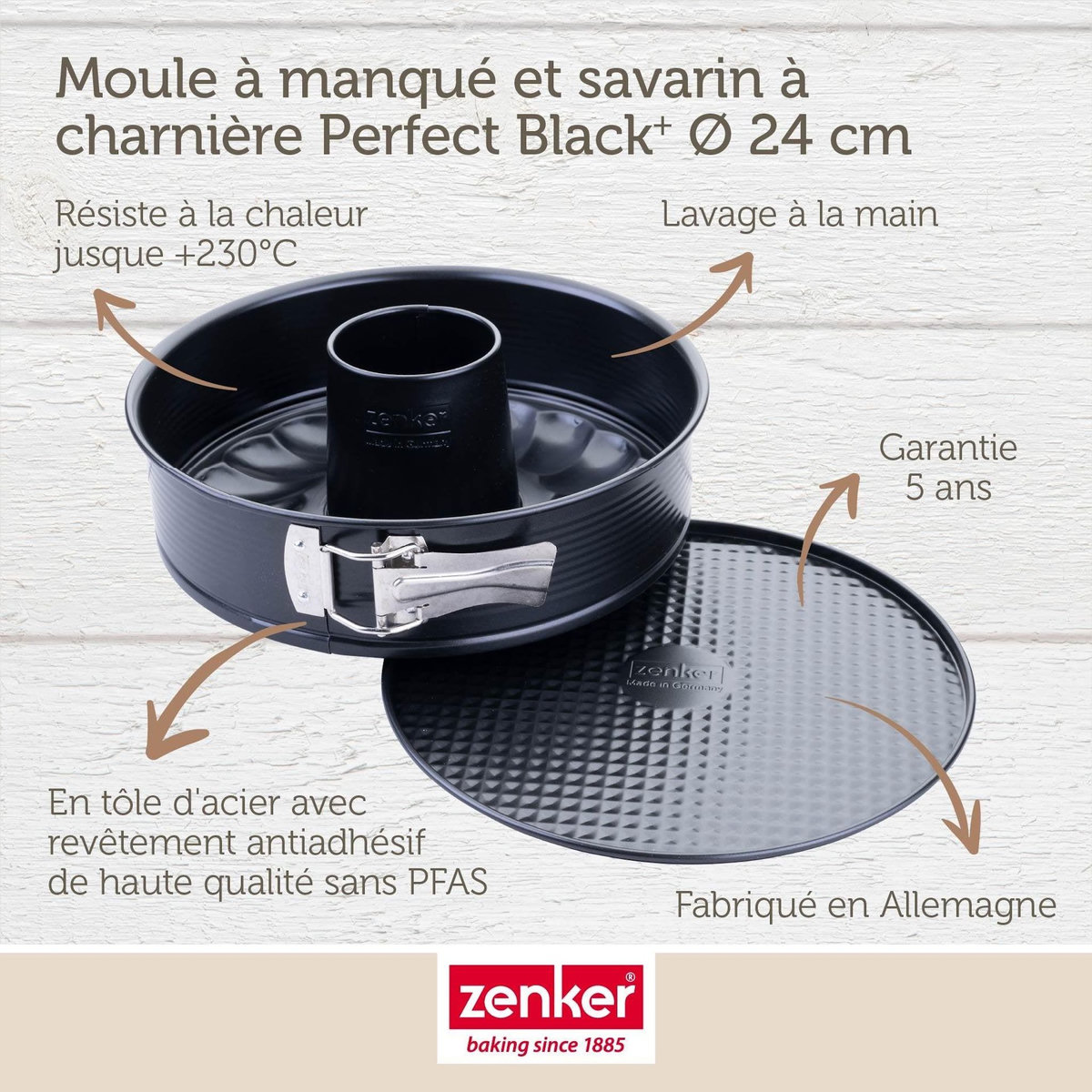 ZENKER Moule à manqué et à savarin double fond 24 cm Zenker PerfectBack+