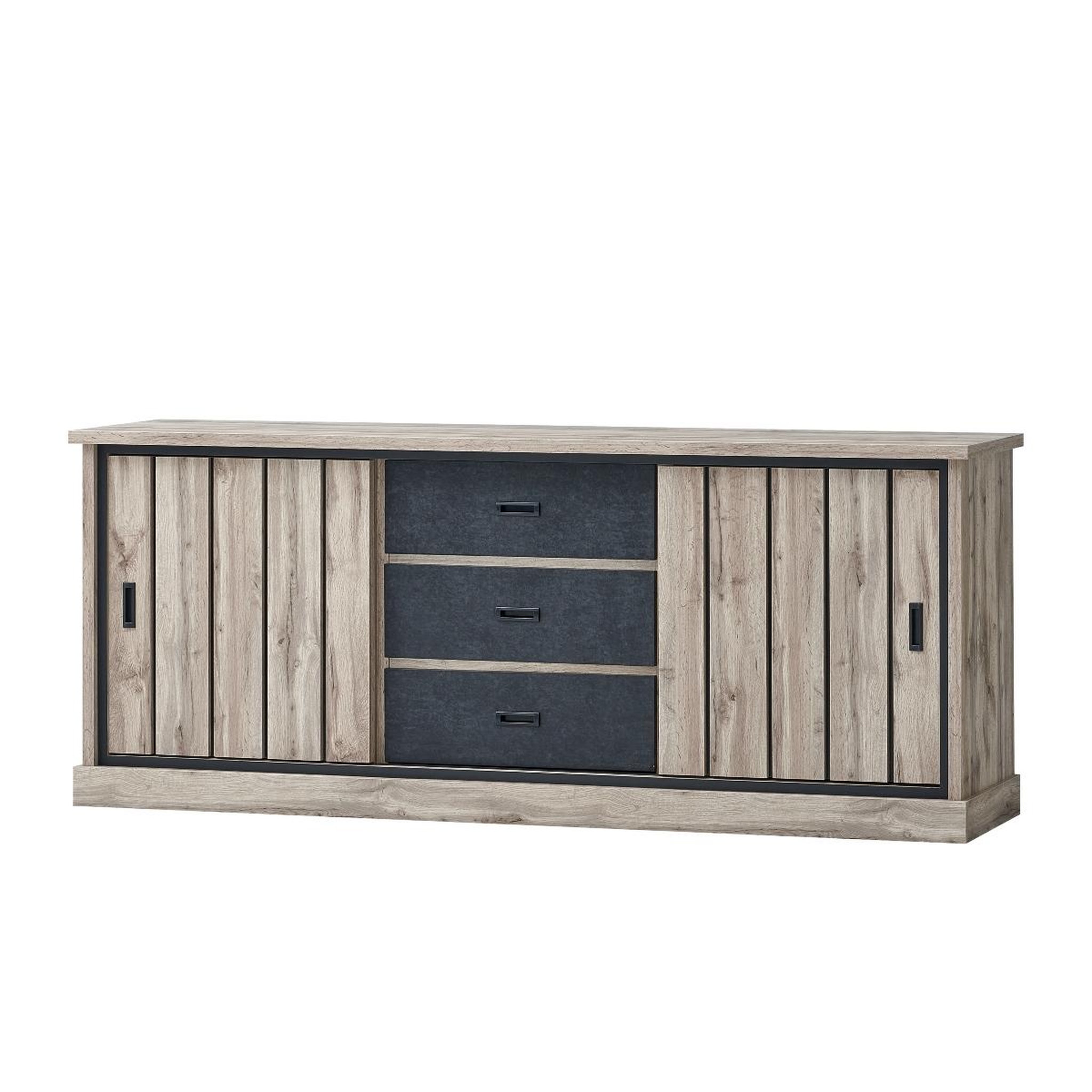 JLC KREATION Buffet bas moderne chêne gris 2 portes coulissantes ALICIA