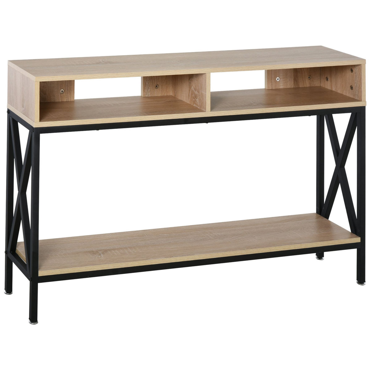 HOMCOM Table Console Table d'Entrée Industriel Multi-rangements 120 x 23,5 x 75 cm Bois Chêne