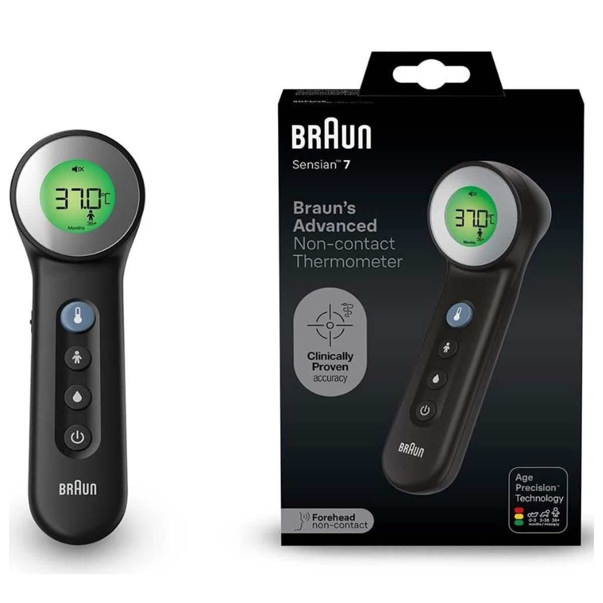 BRAUN Thermomètre frontal sans contact Affichage numérique à code couleur Précis 2 seconde Bébé et enfant Sensian 7 Braun