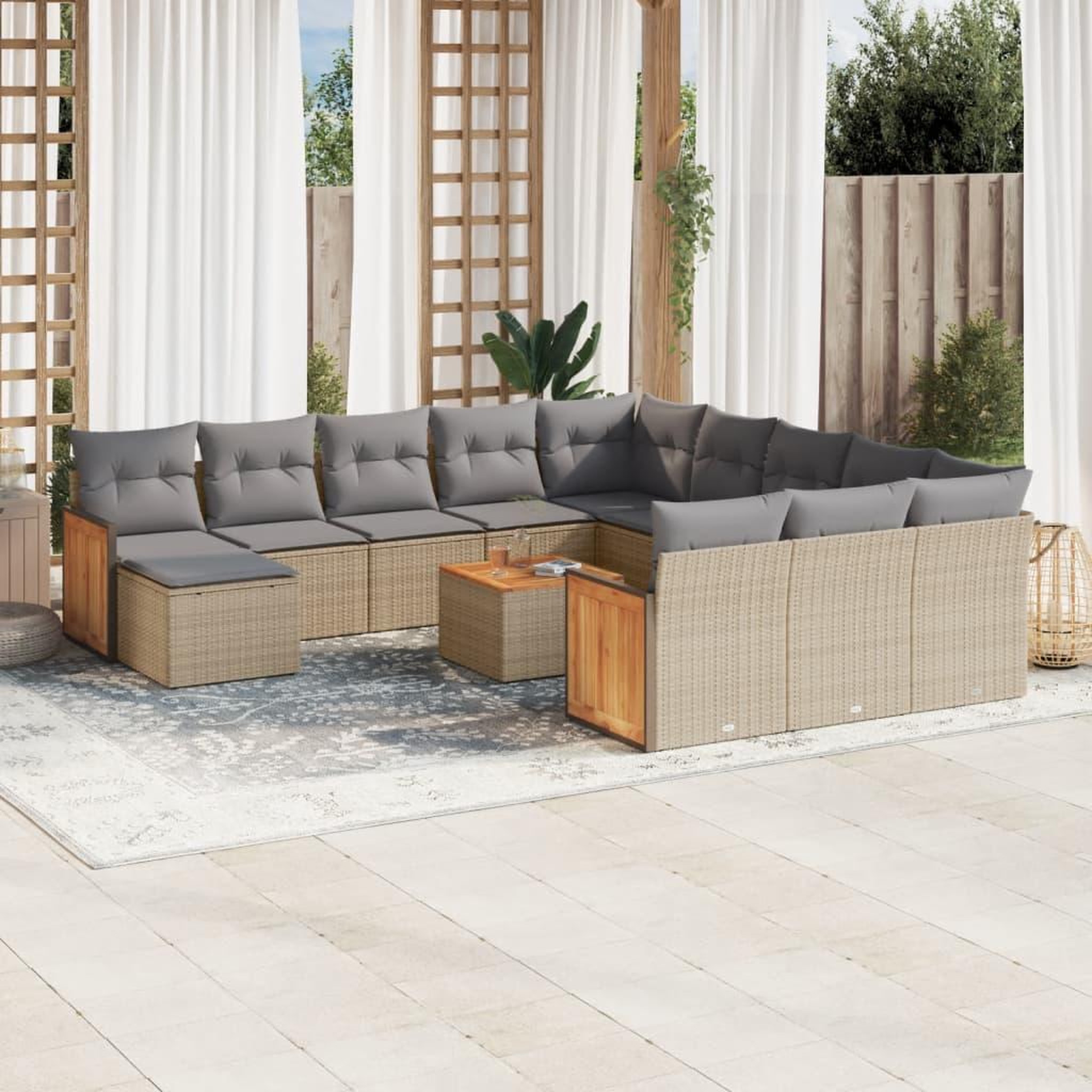 VIDAXL Salon de jardin avec coussins 13 pcs beige resine tressee