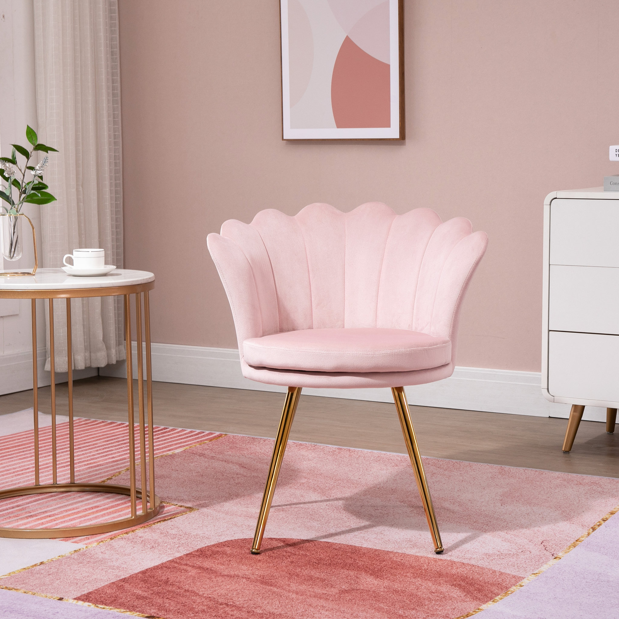 Voir la diapositive 4 : HOMCOM Chaise coquillage chaise design pieds métal dorés effilés velours rose poudré