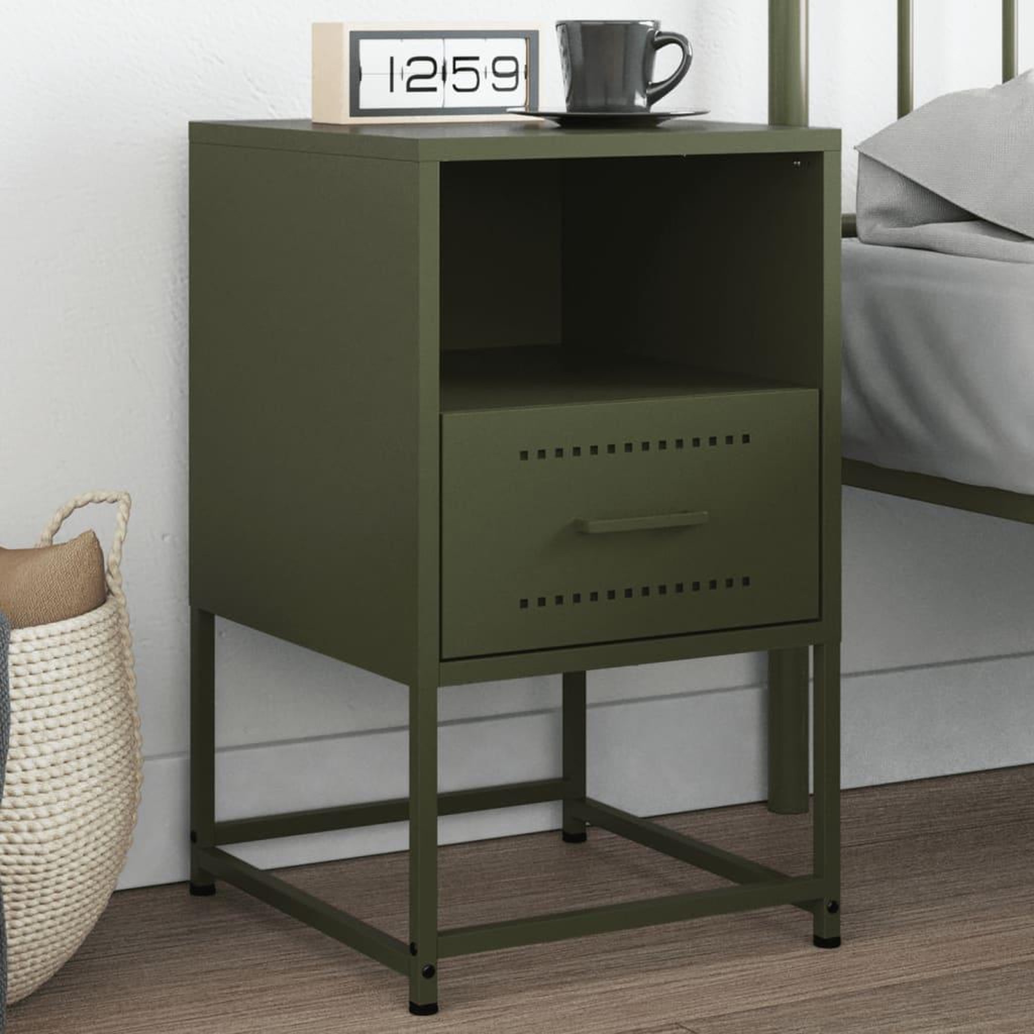 VIDAXL Table de chevet vert olive 36x39x60,5 cm acier