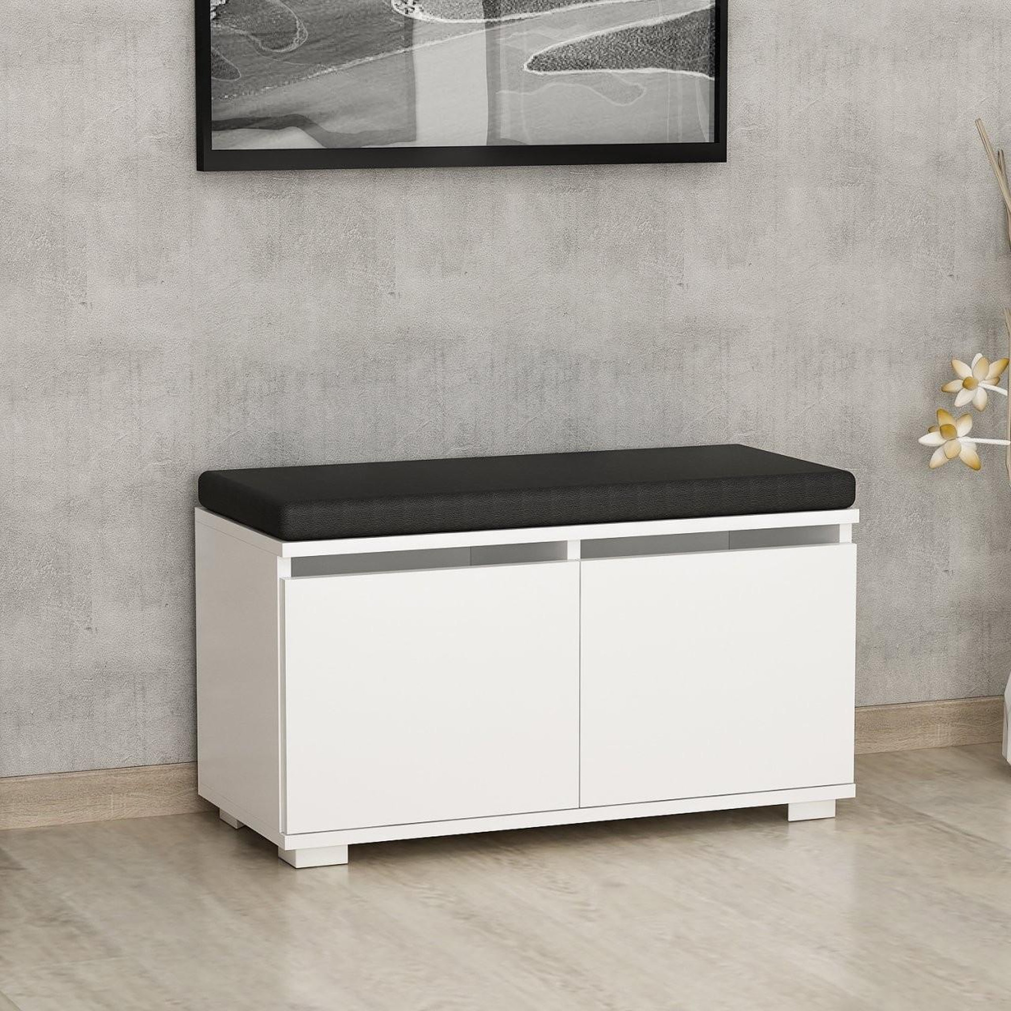 Voir la diapositive 2 : Habitat et Jardin Meuble à chaussures en bois  drago  - 80 x 35 x 42 cm - blanc
