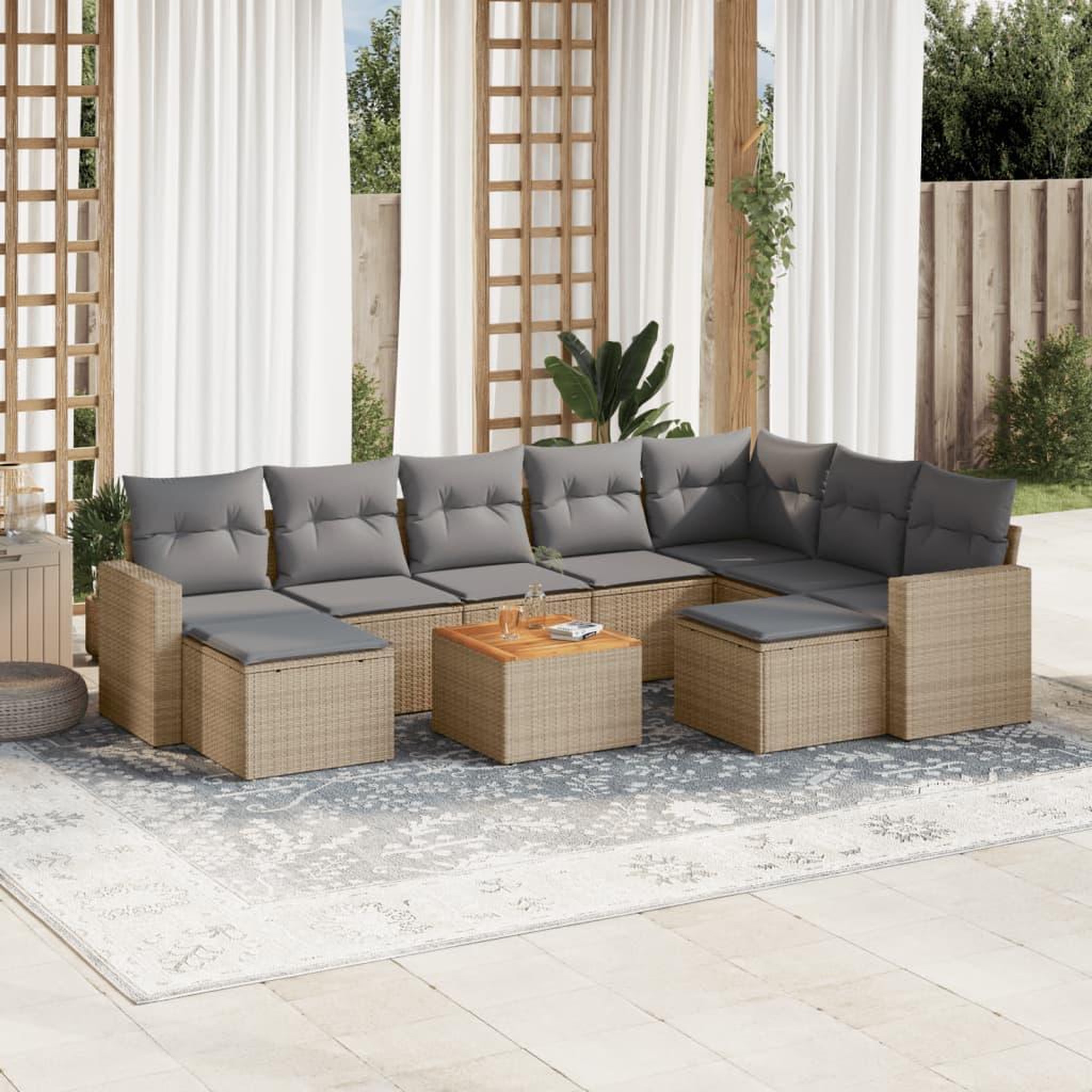 VIDAXL Salon de jardin avec coussins 10 pcs beige resine tressee