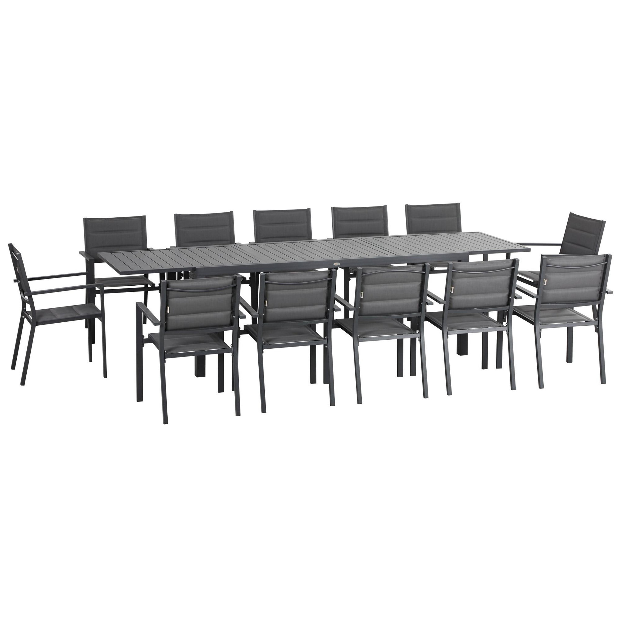 OUTSUNNY Ensemble de jardin 12 personnes chaises empilables table extensible 200/300l cm alu. Textilène gris