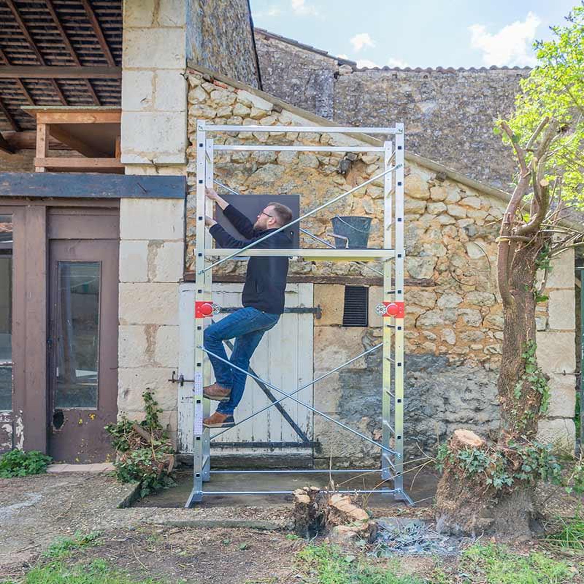 Voir la diapositive 3 : HAILO Echafaudage pliable 4 en 1 multifonction 1,8m/3,8m en aluminium hailo combi first