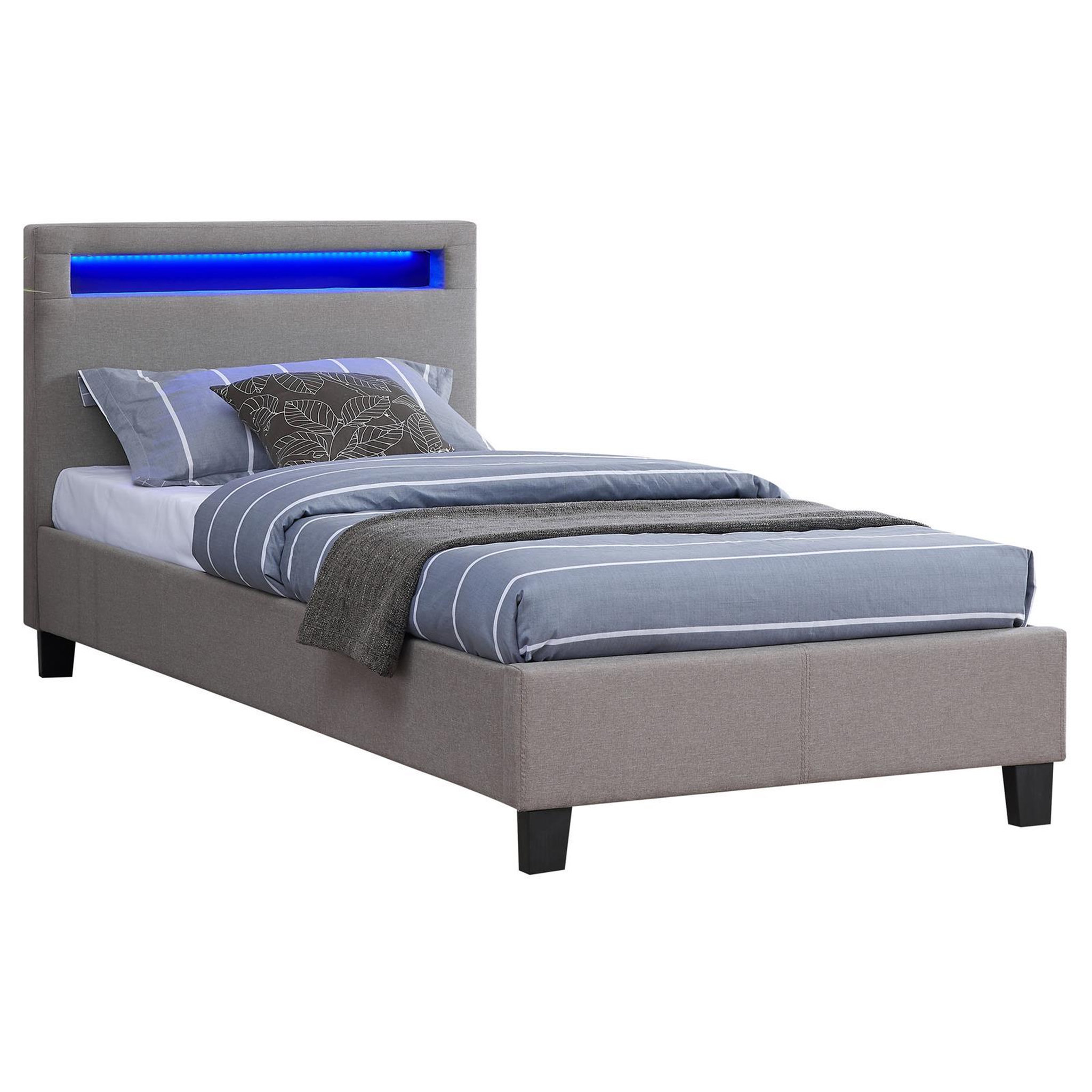 Voir la diapositive 1 : IDIMEX Lit LED simple MOLINA 90x190 cm, avec sommier, revêtement tissu