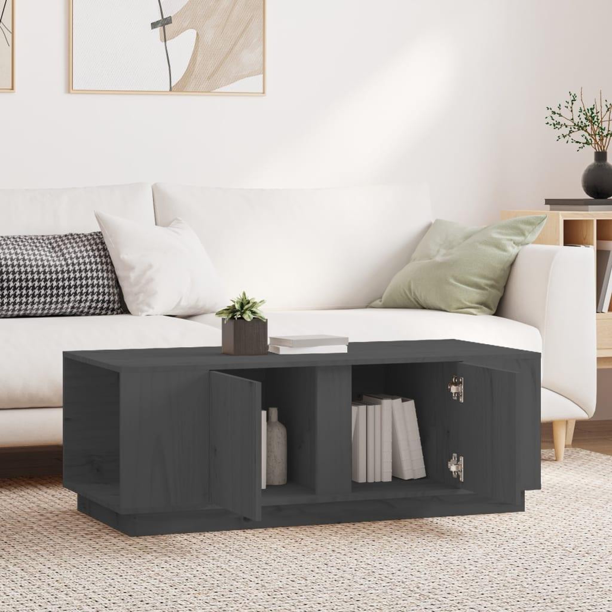 Voir la diapositive 3 : VIDAXL Table basse Gris 110x50x40 cm Bois massif de pin