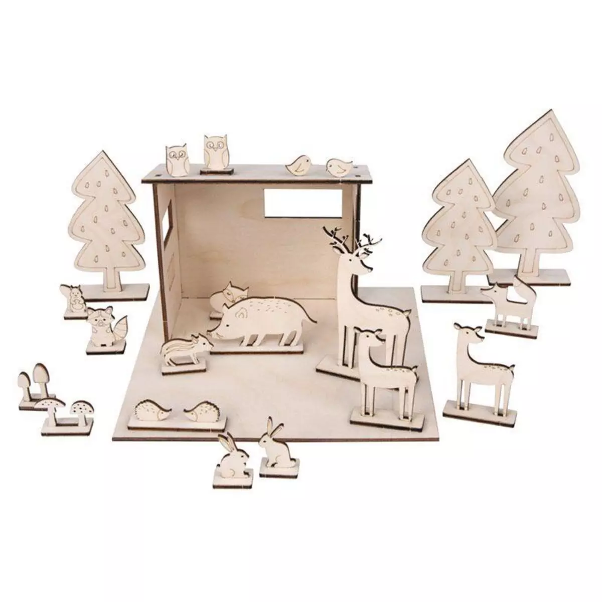 Rayher Kit Décor 3D Animaux de la forêt en bois FSC 45 pièces