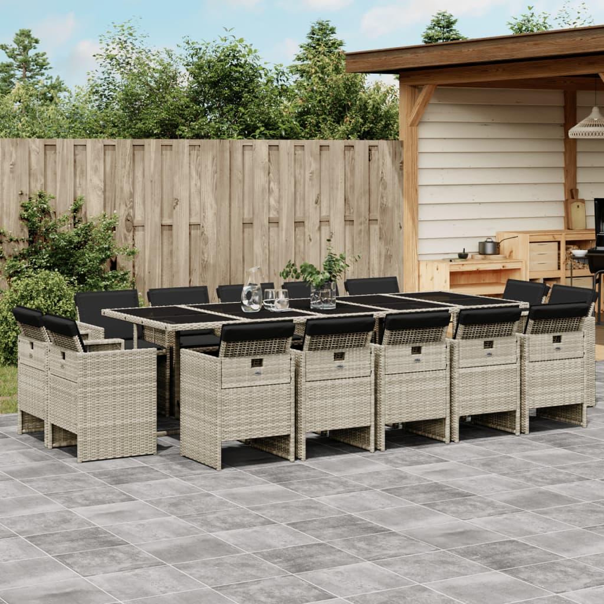VIDAXL Ensemble a manger de jardin et coussins 15 pcs gris clair rotin