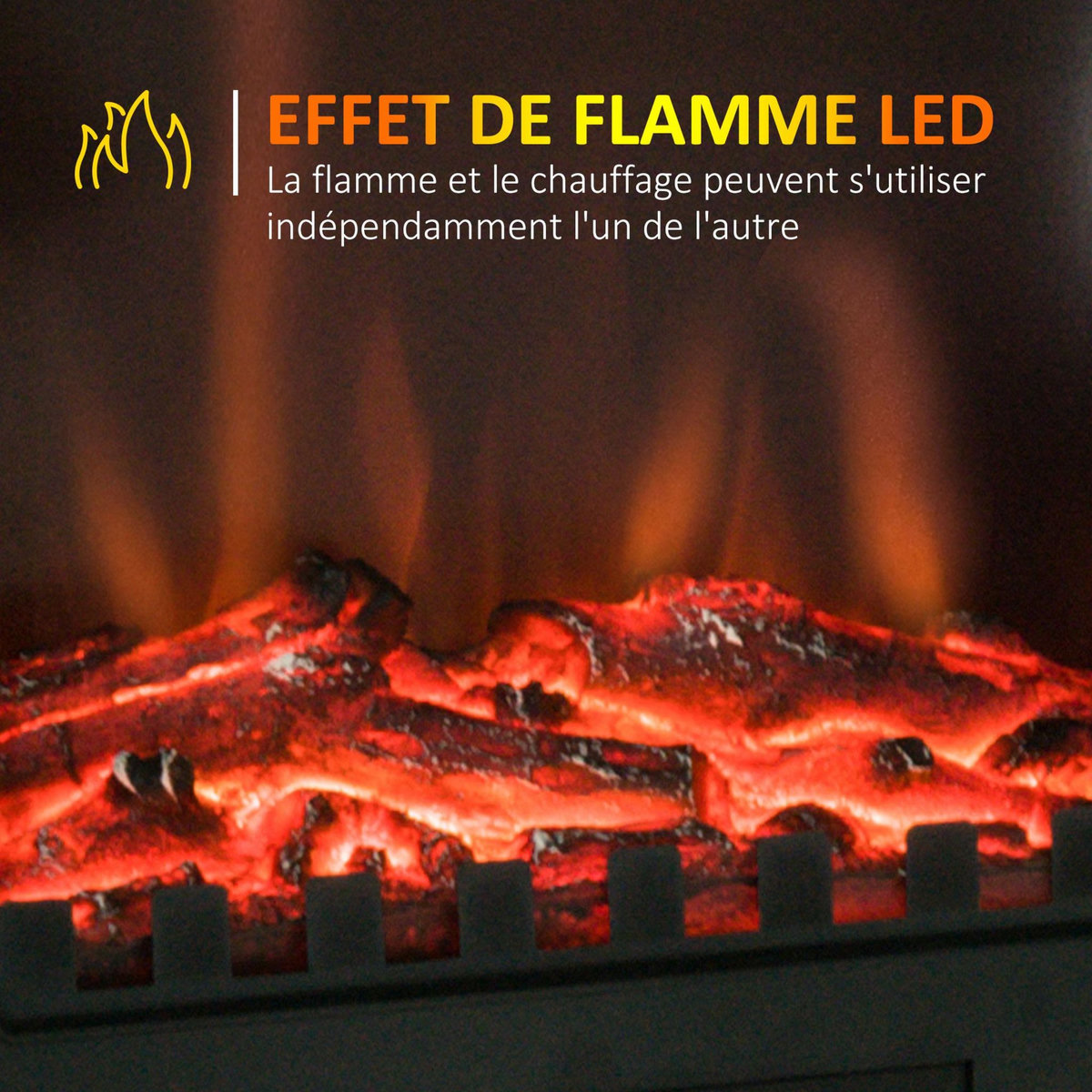 HOMCOM Cheminée électrique poêle style rétro 1000-2000 W simulation flammes LED porte noir