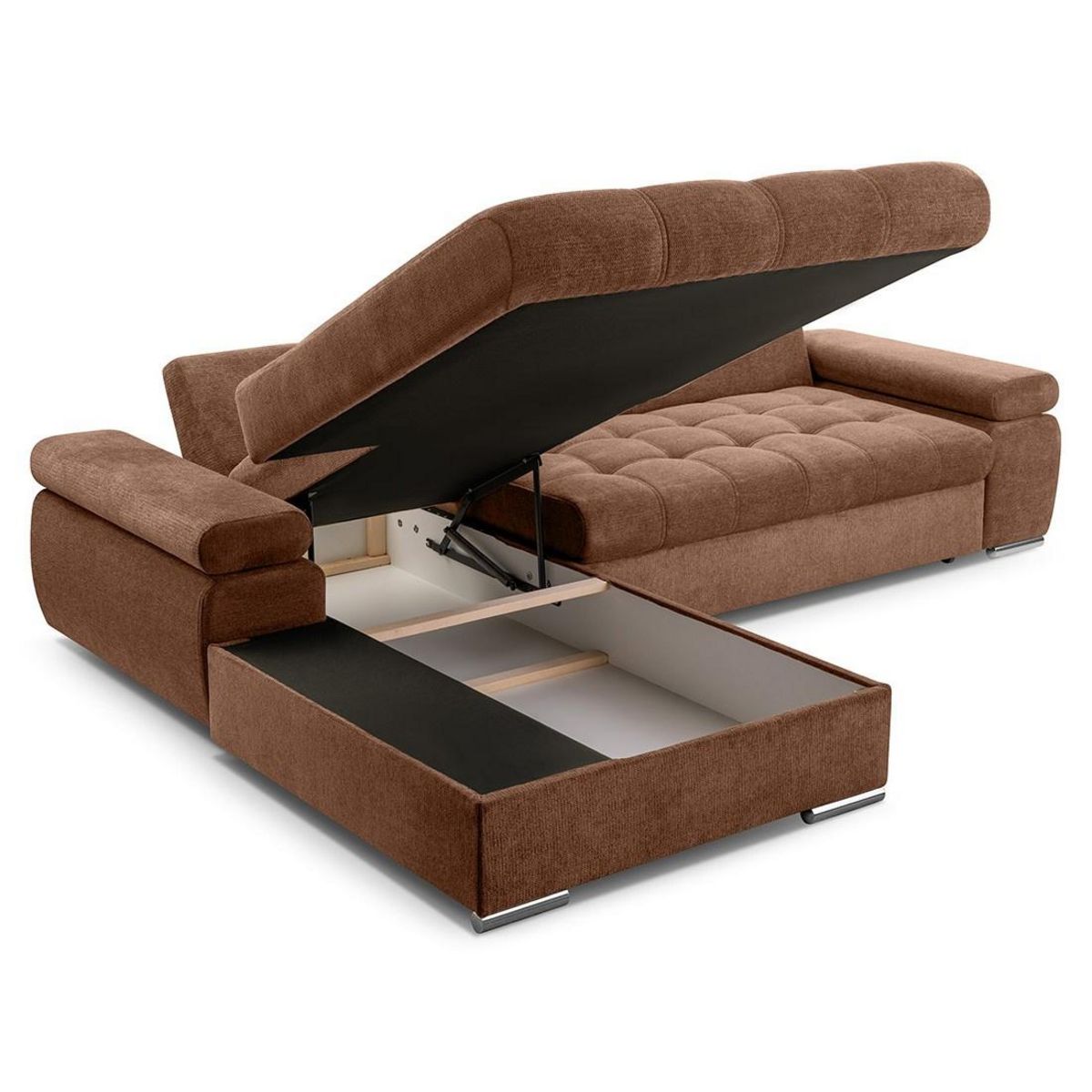 BEST MOBILIER Bianca - canapé d'angle gauche 4 places convertible avec coffre en tissu texturé