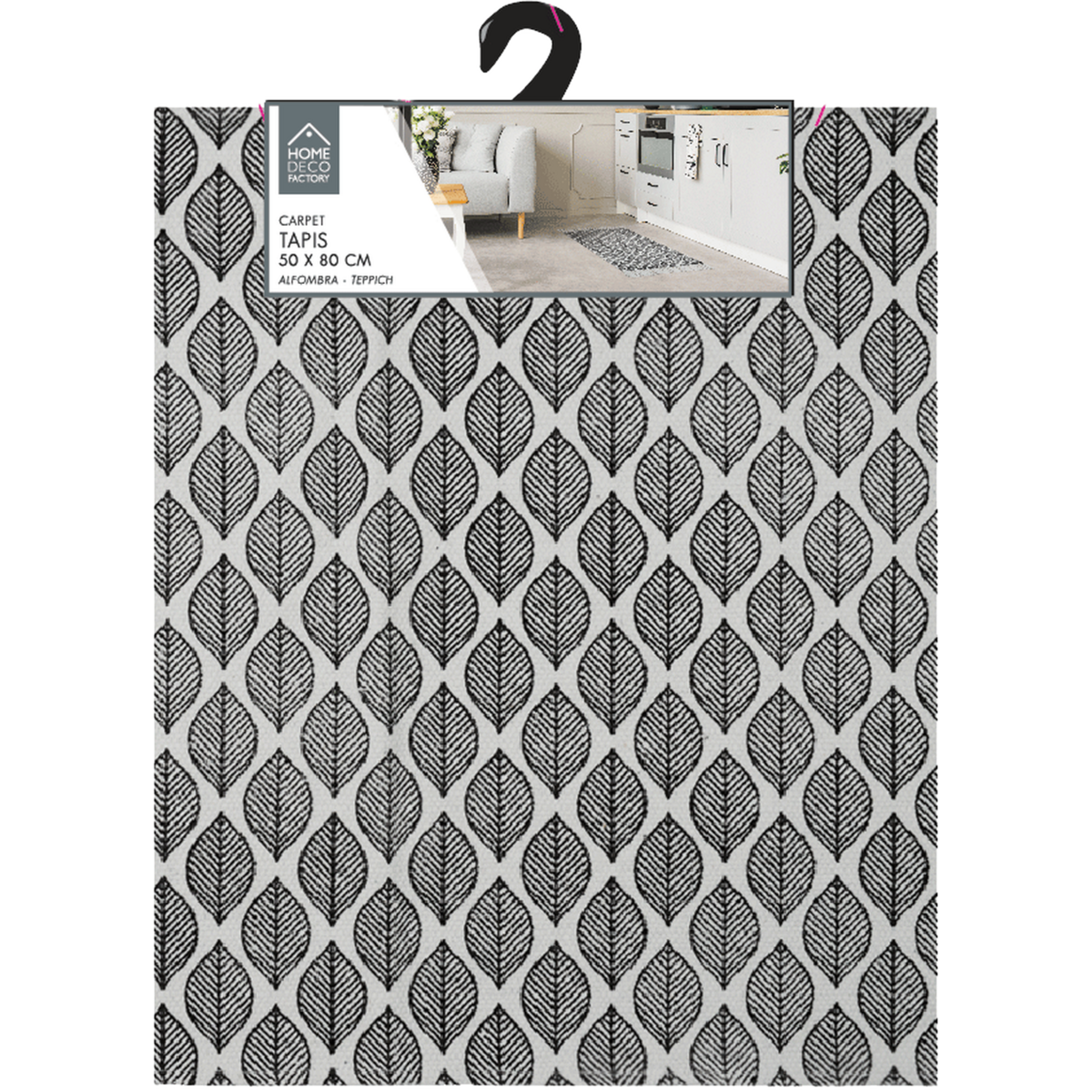 The Home Deco Factory Tapis à frange modèle Zeste - Noir et Blanc - 50 x 80 cm