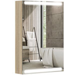 HOMCOM Armoire murale salle de bain  1 porte miroir lumineux LED intégré 50 x 70 cm 2 étagères verre effet bois