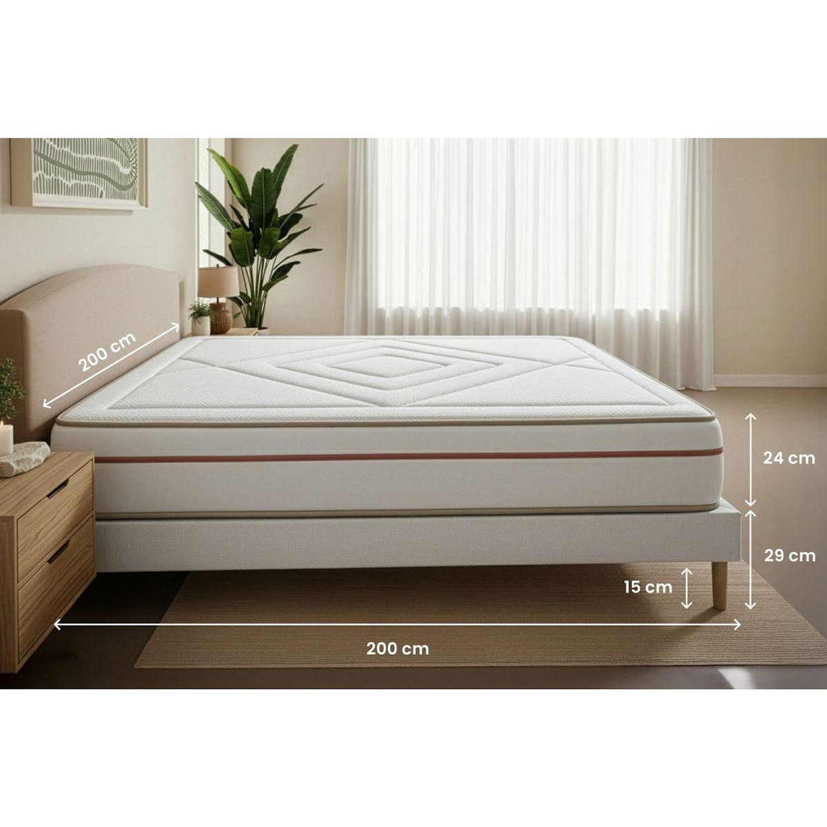 MARMOTTES&CO Pack prêt à dormir matelas LE PAISIBLE 200x200cm Mémoire de forme BioVisco + double sommiers Beige + 2 oreillers + couette