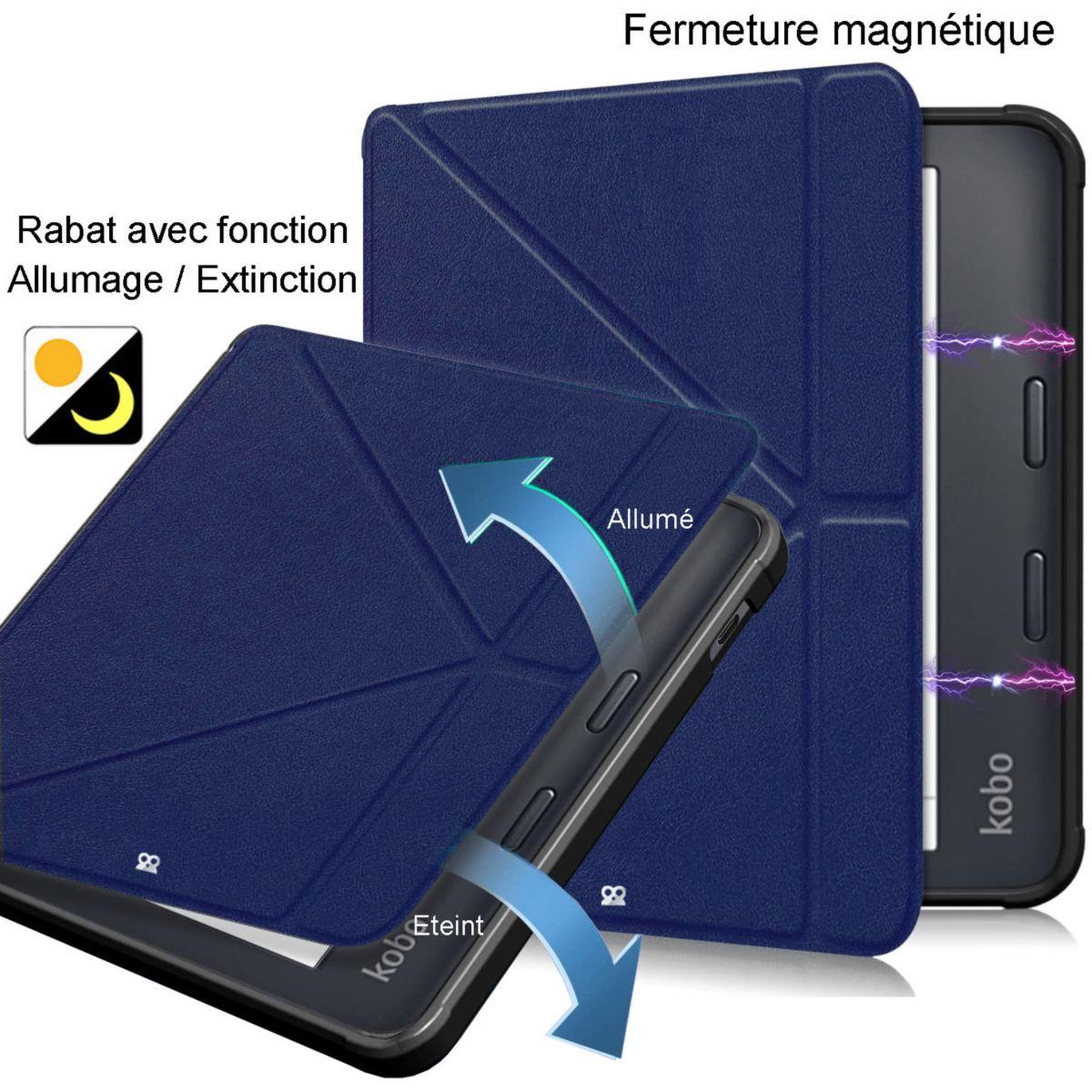 Voir la diapositive 2 : IBROZ Etui origami kobo libra colour 2024 bleu