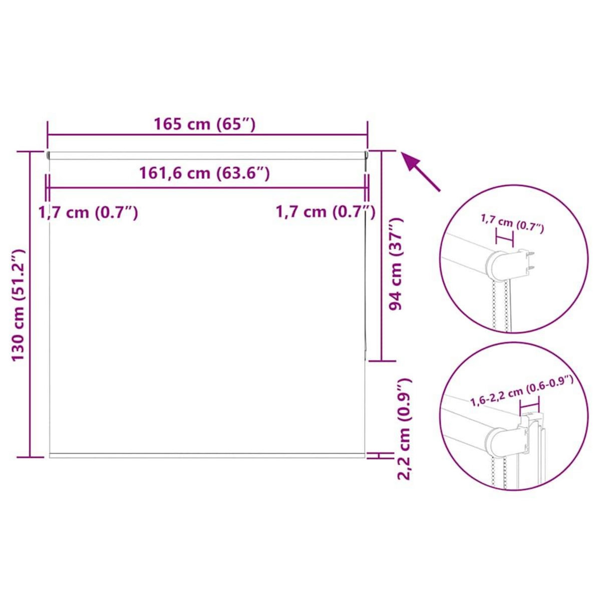 VIDAXL Store enrouleur occultant cafe 165x130cm largeur du tissu
