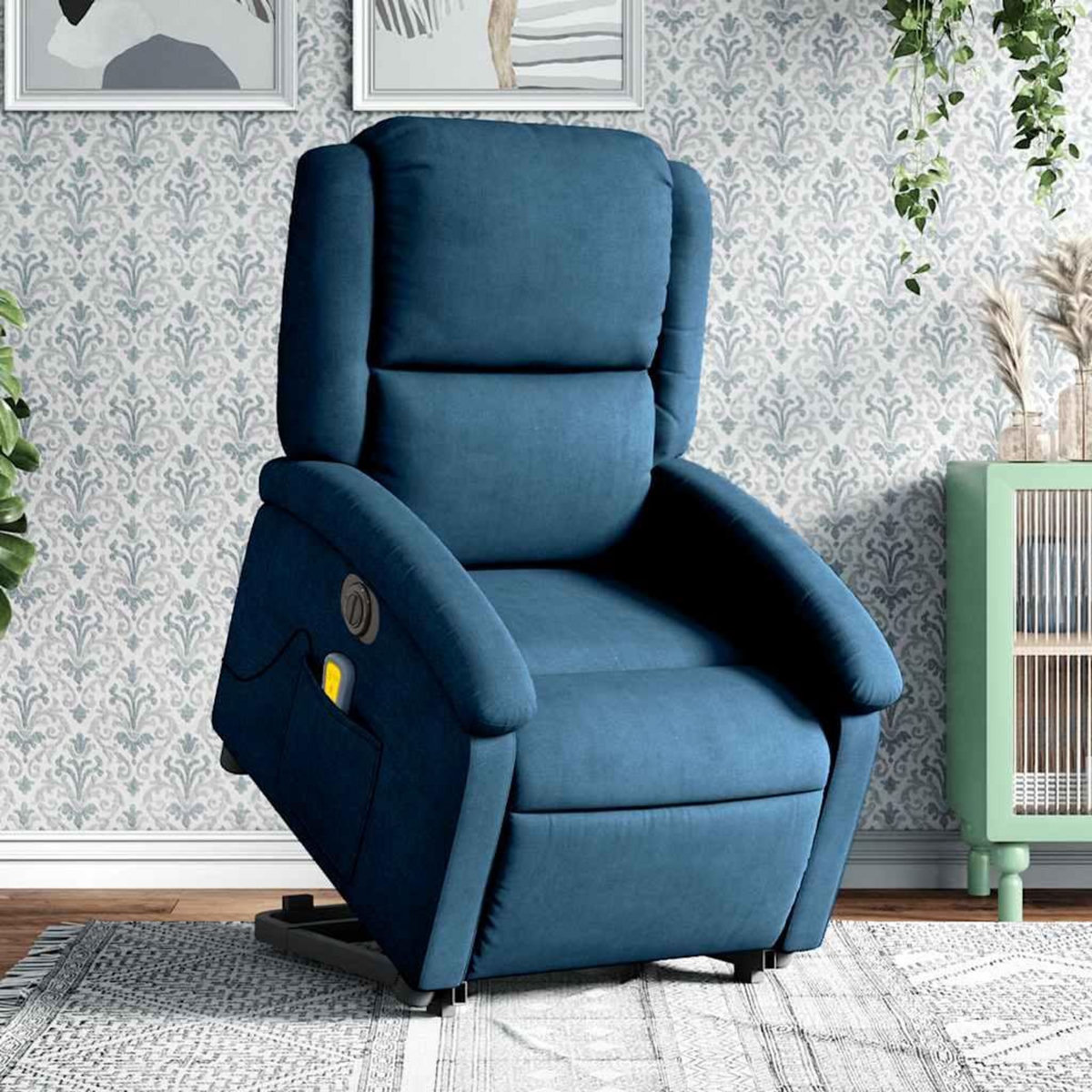 VIDAXL Fauteuil inclinable de massage electrique bleu velours