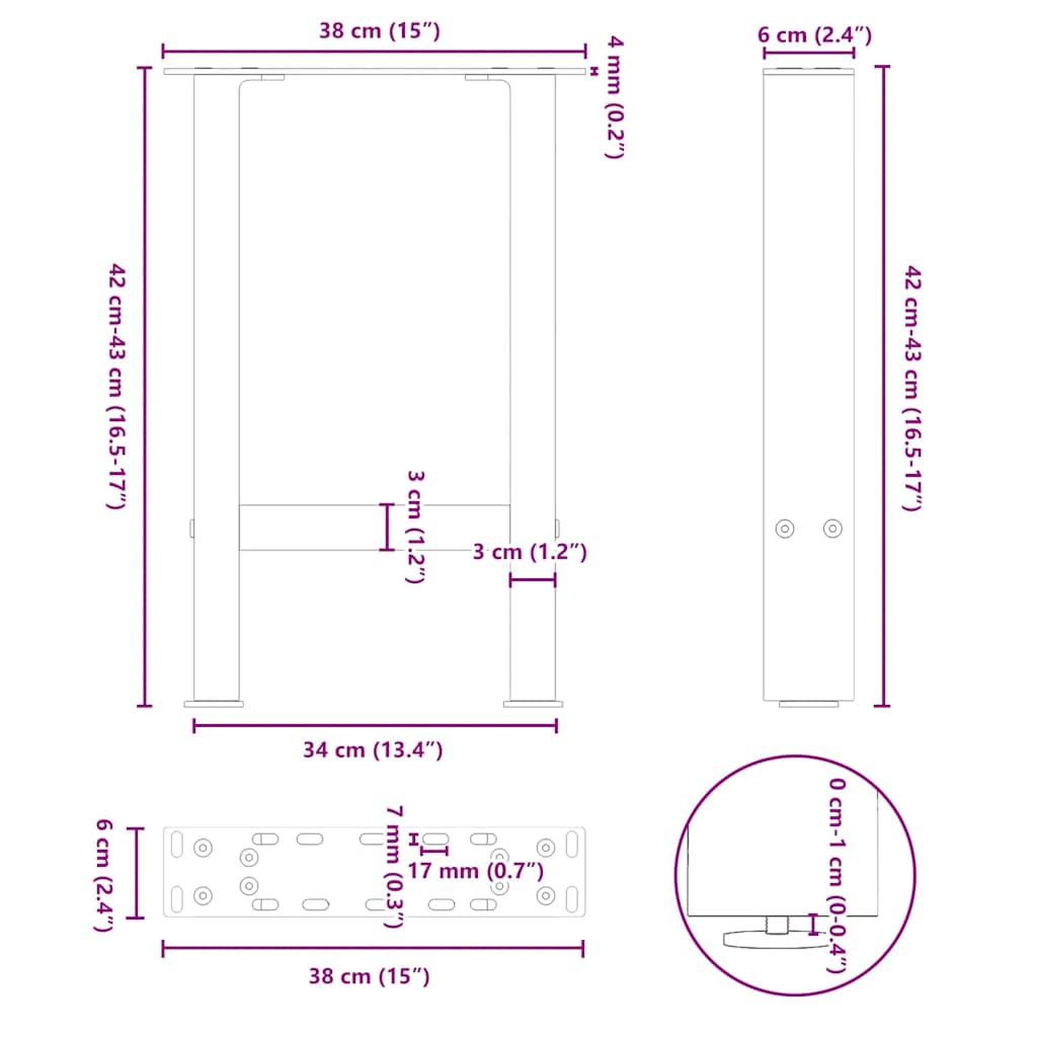 Voir la diapositive 6 : VIDAXL Pieds de table basse blanc 2 pcs 38x(42-43) cm acier
