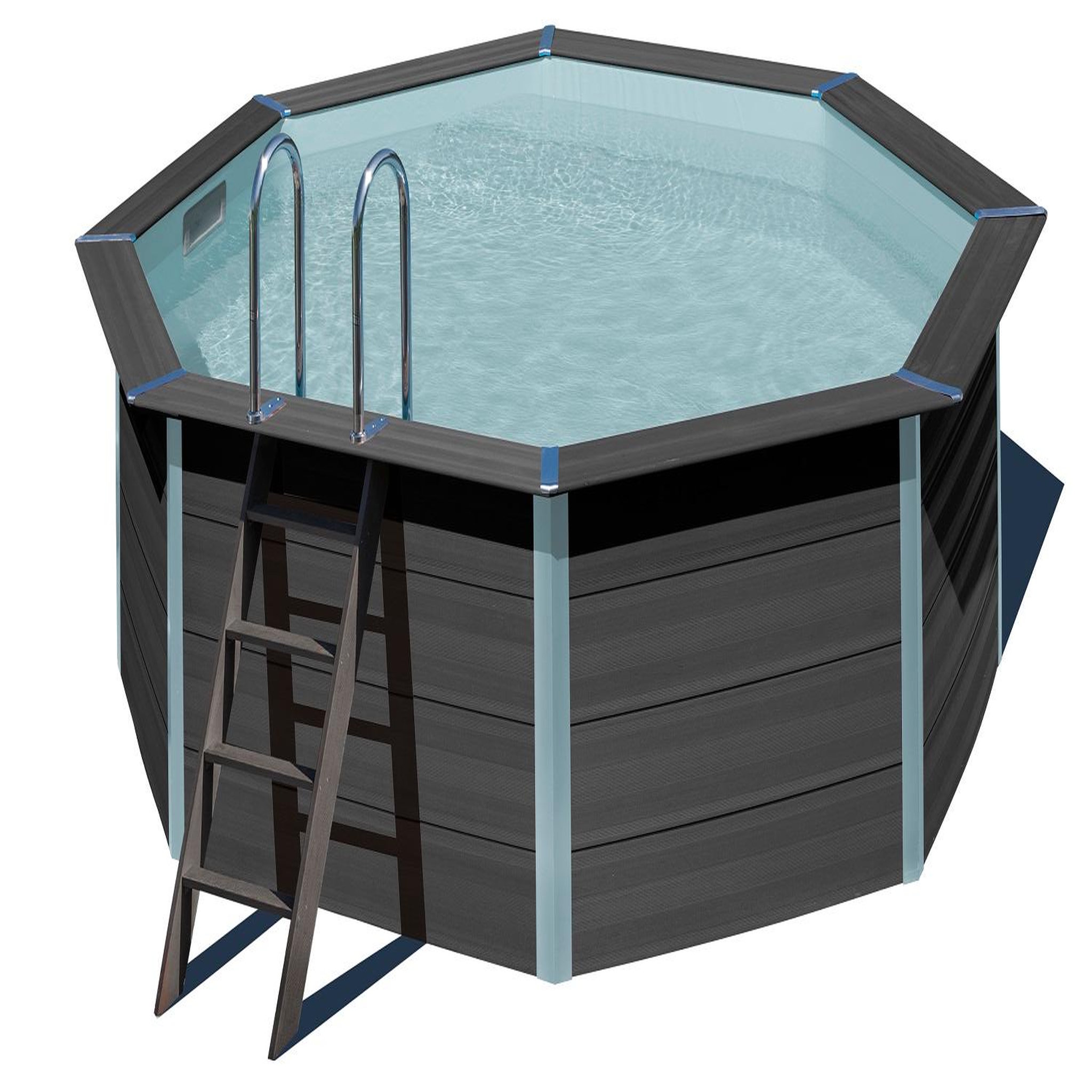 Voir la diapositive 2 : GRE Piscine hors sol ronde en composite - Grise - 4,10 x 1,24 m