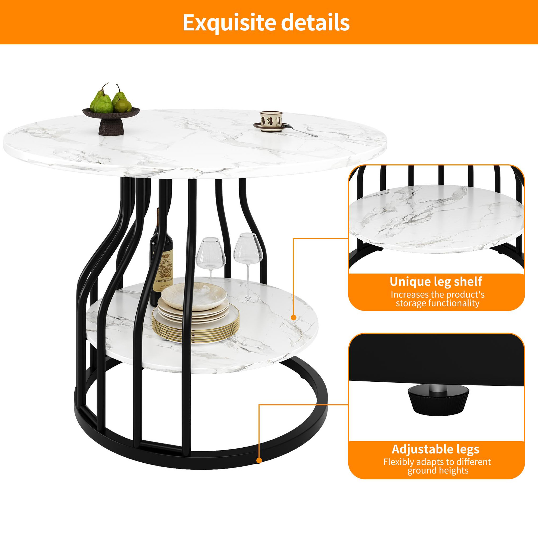 Voir la diapositive 5 : MERAX Table à manger ronde fixe blanc+noir - 80x80-80max.cm mdf