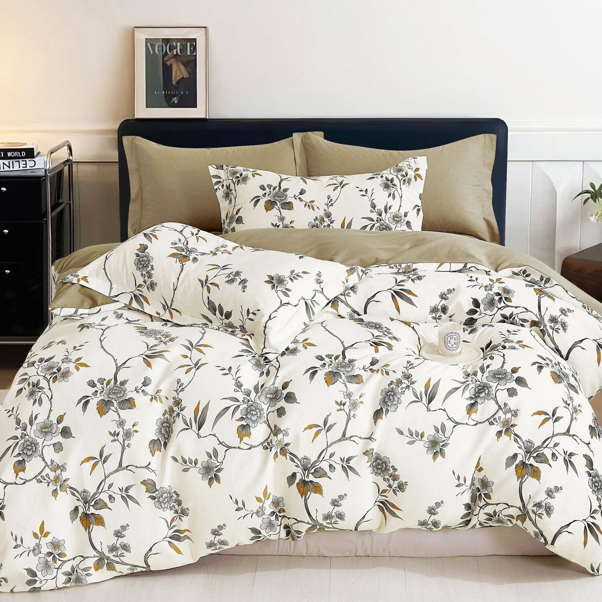 Home collection Parure housse de couette 100 % percale de coton 80 fils Floraine