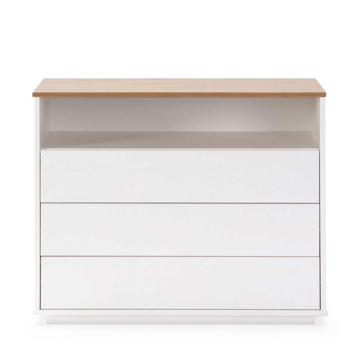 VS VENTA-STOCK Commode Bob 3 tiroirs 1 niche blanc/chêne, bois massif