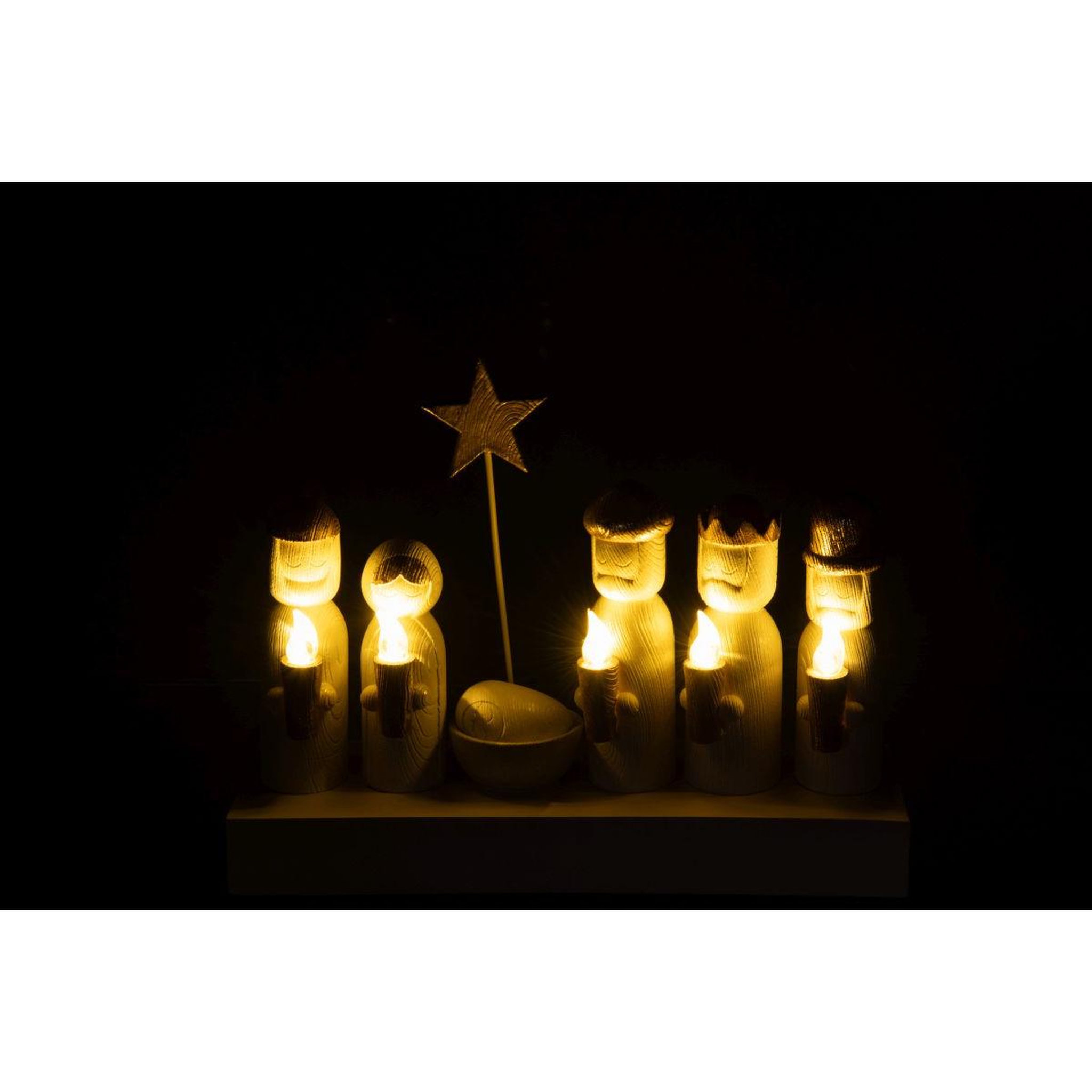 Voir la diapositive 5 : J-LINE Crèche de noël à led  glow  25cm écru & doré